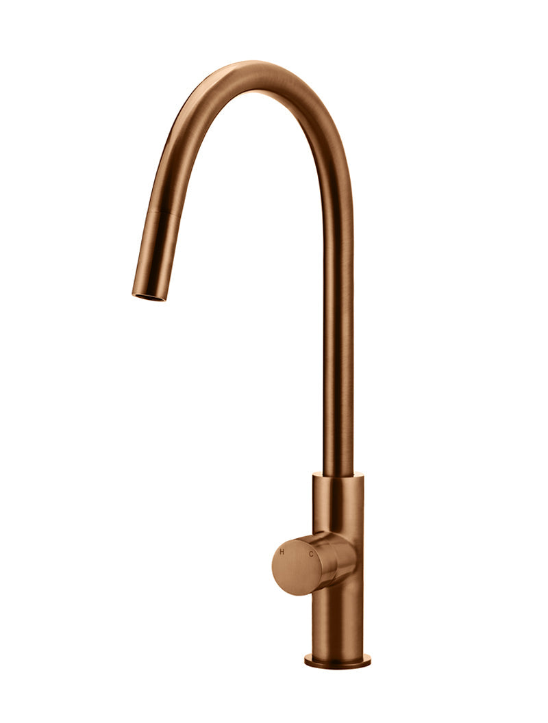 Round Pinless Piccola Pull Out Kitchen Mixer Tap - Lustre Bronze