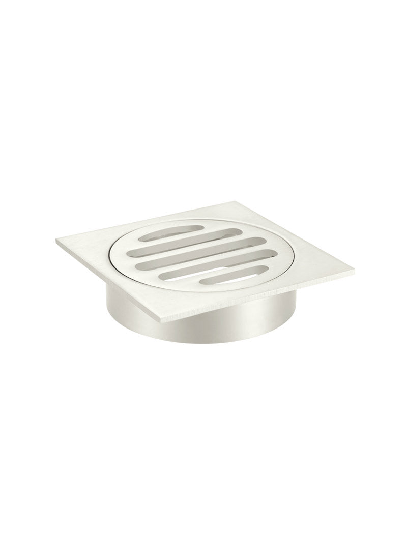 Square Floor Grate Shower Drain 80mm outlet - PVD Brushed Nickel