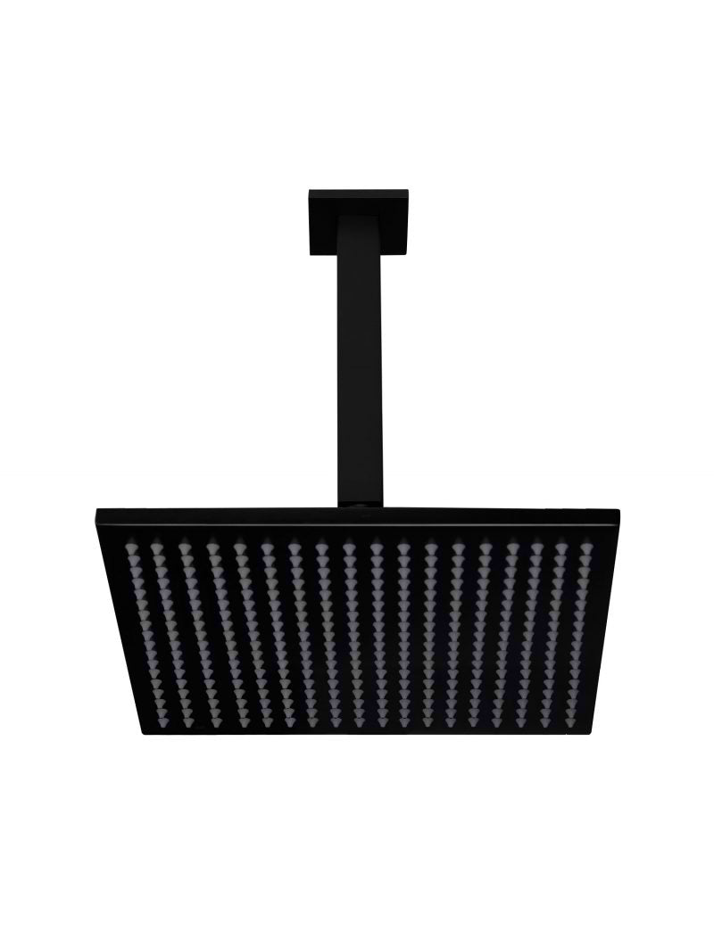 Square Ceiling Shower 300mm rose, 200mm dropper - Matte Black