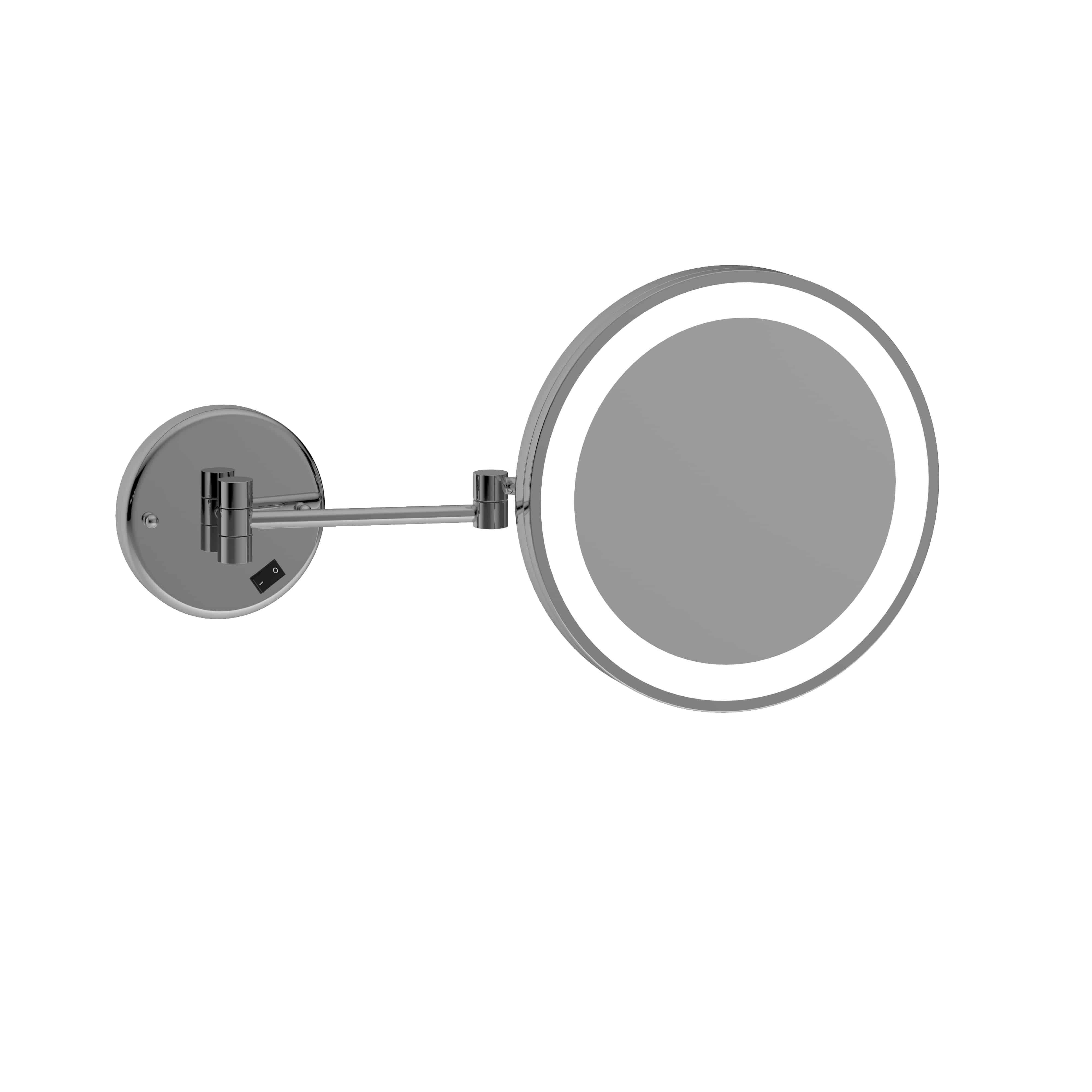 3X Magnification Chrome Wall Mounted Shaving Mirror, 250Mm Diameter With Exposed Wiring
