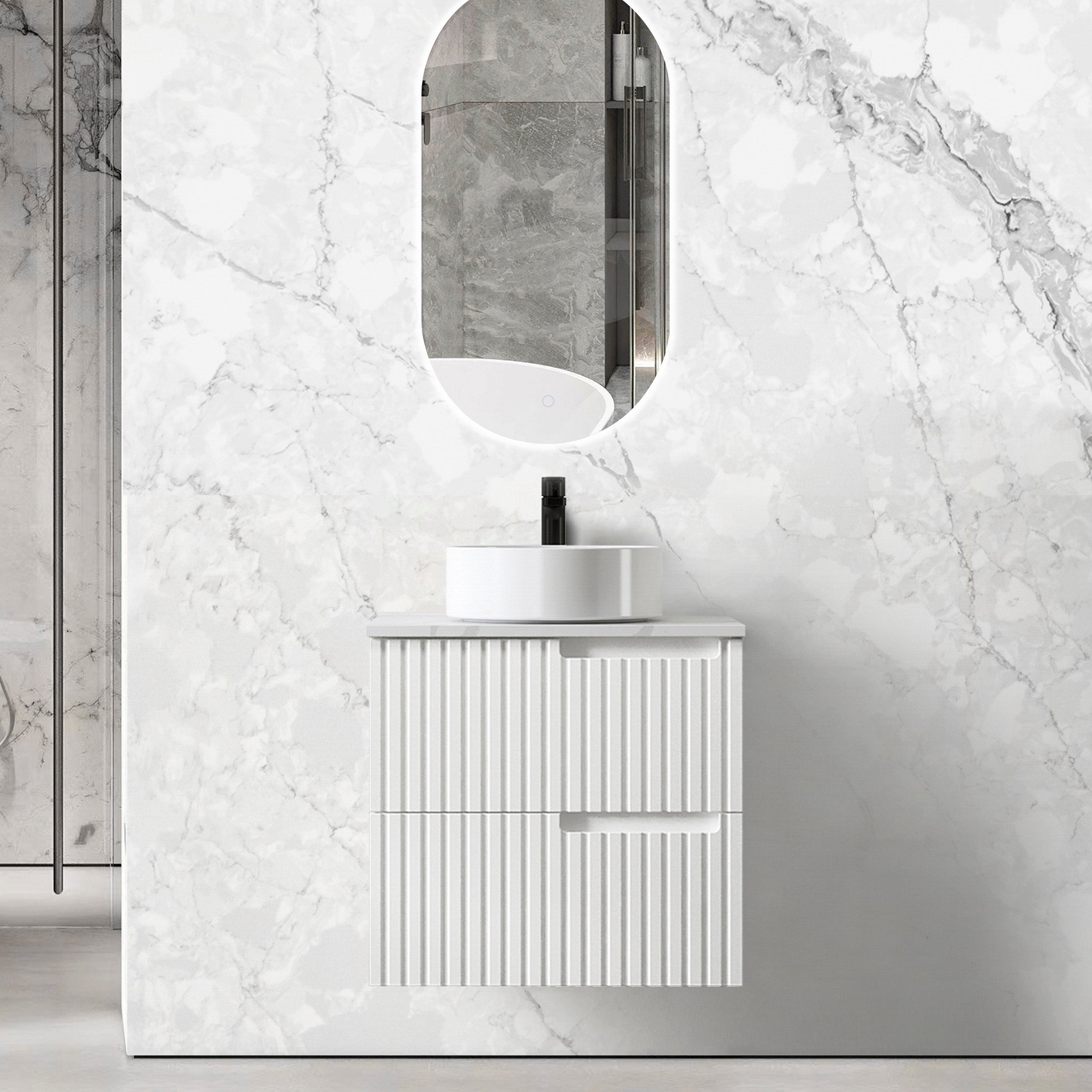 Noosa 600mm Satin White Wall Hung Vanity with Ceramic Top