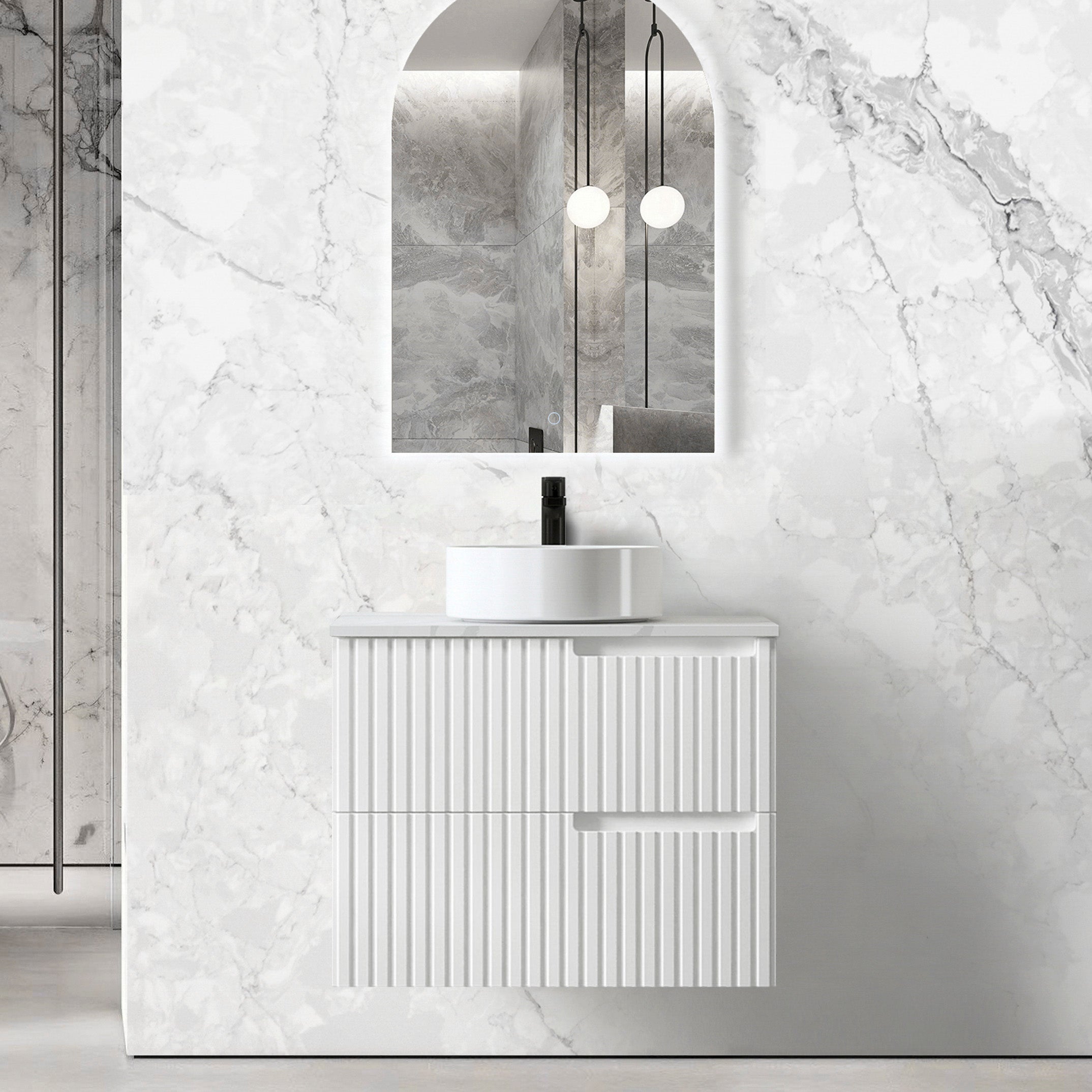 Noosa 750mm Satin White Wall Hung Vanity with Ceramic Top