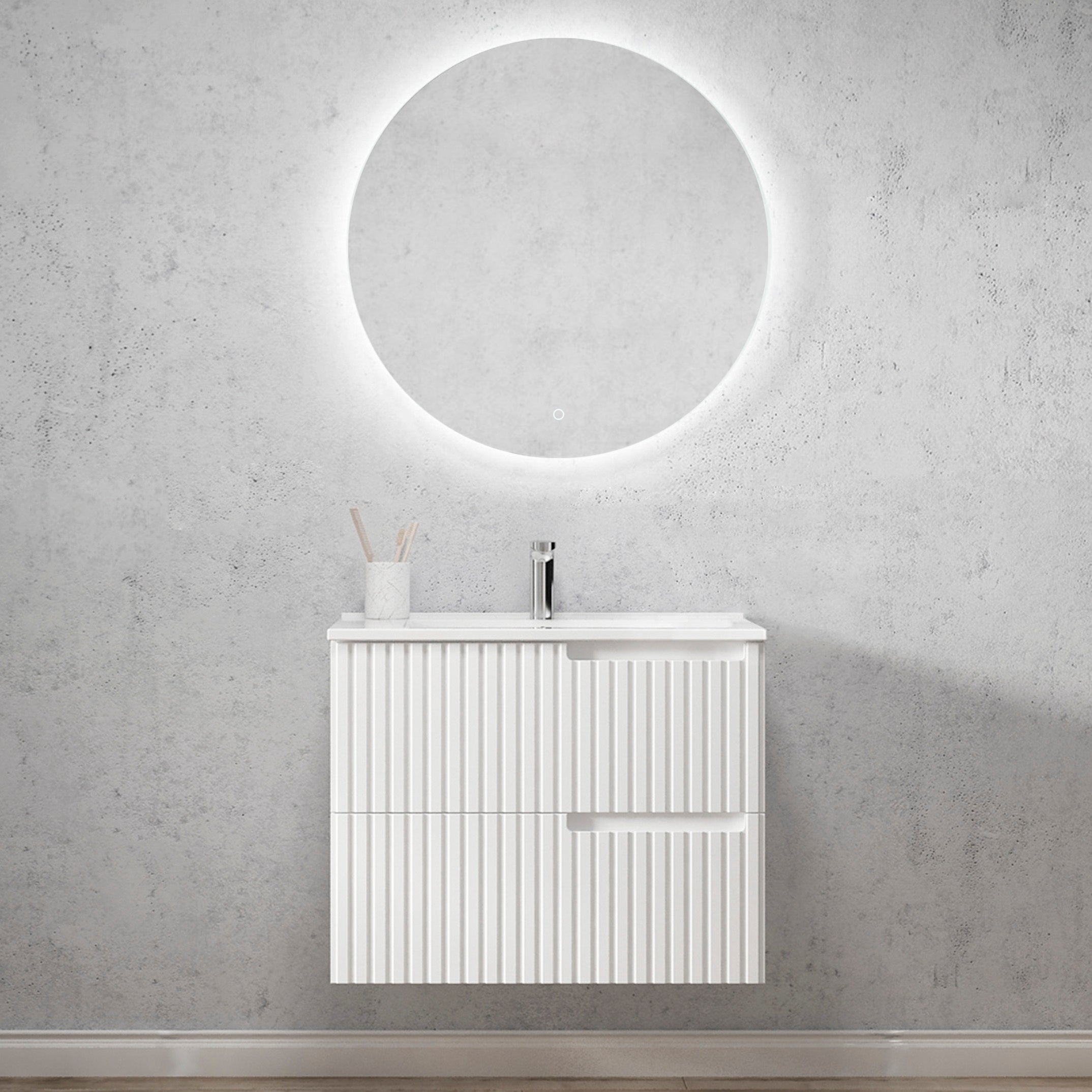 Noosa 750mm Satin White Wall Hung Vanity with Ceramic Top