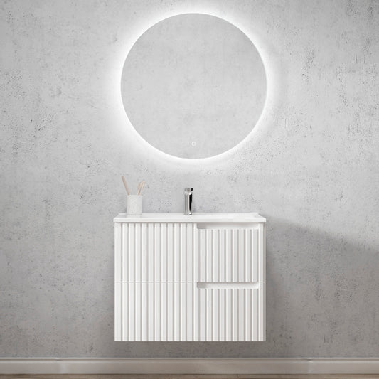 Noosa 750mm Satin White Wall Hung Vanity with Ceramic Top