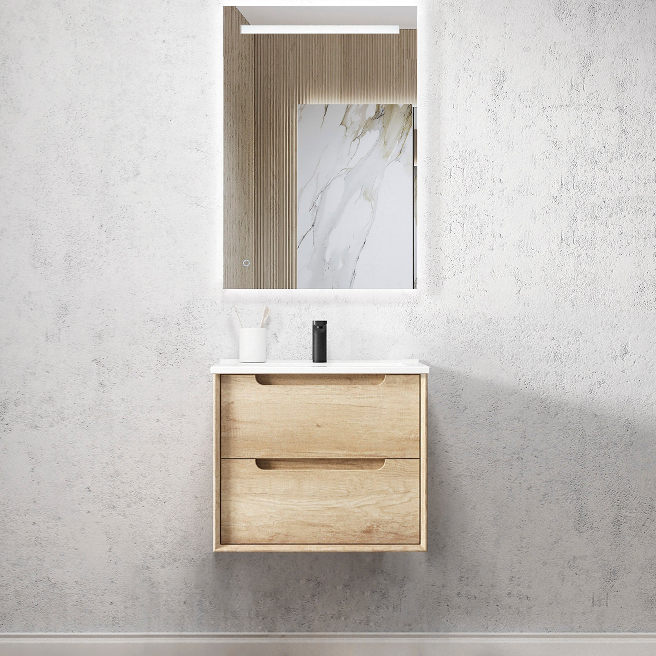 Byron 600mm Natural Oak Wall Hung Vanity with Ceramic Top