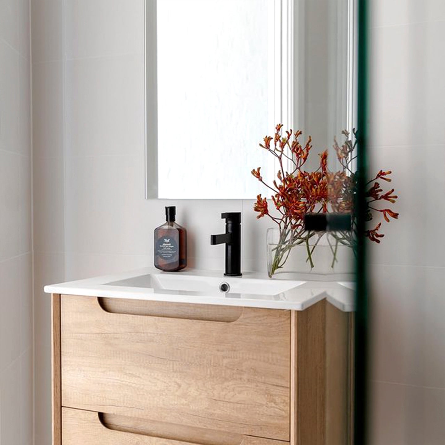 Byron 750mm Natural Oak Wall Hung Vanity with Ceramic Top