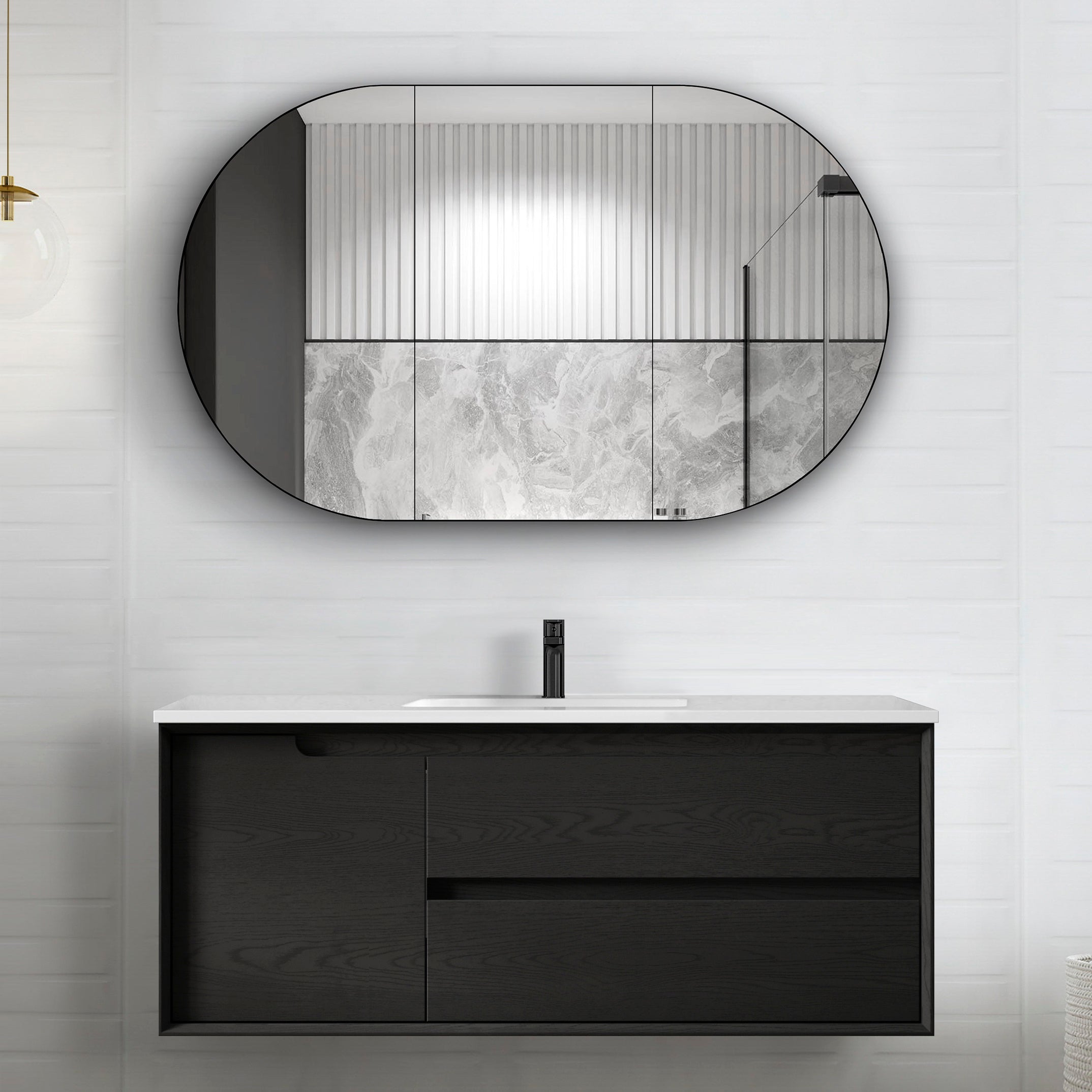 Byron 1200mm Black Oak Wall Hung Vanity with Ceramic Top