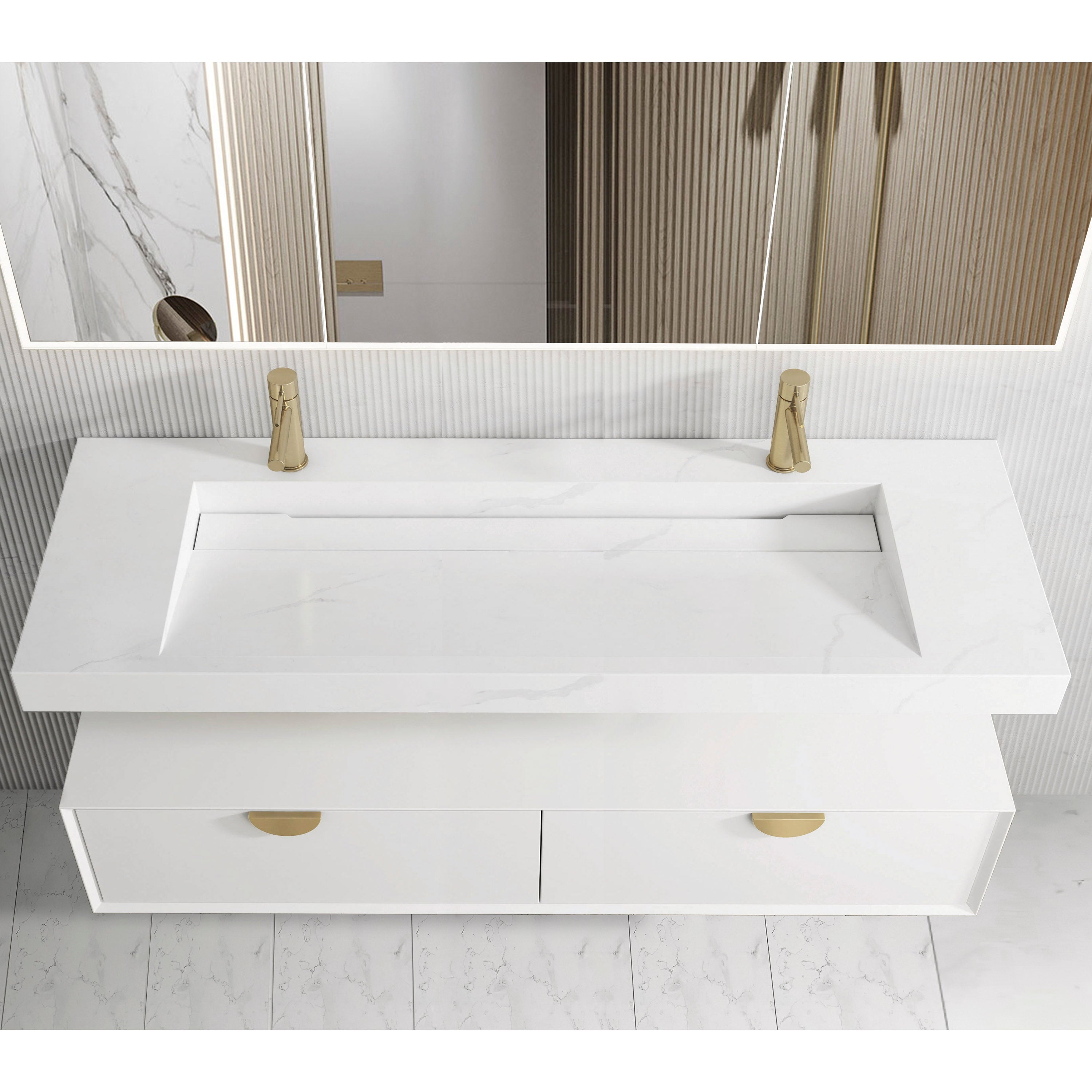 Moonlight Wall Hung Cabinet 1500 White (Gold Handle)