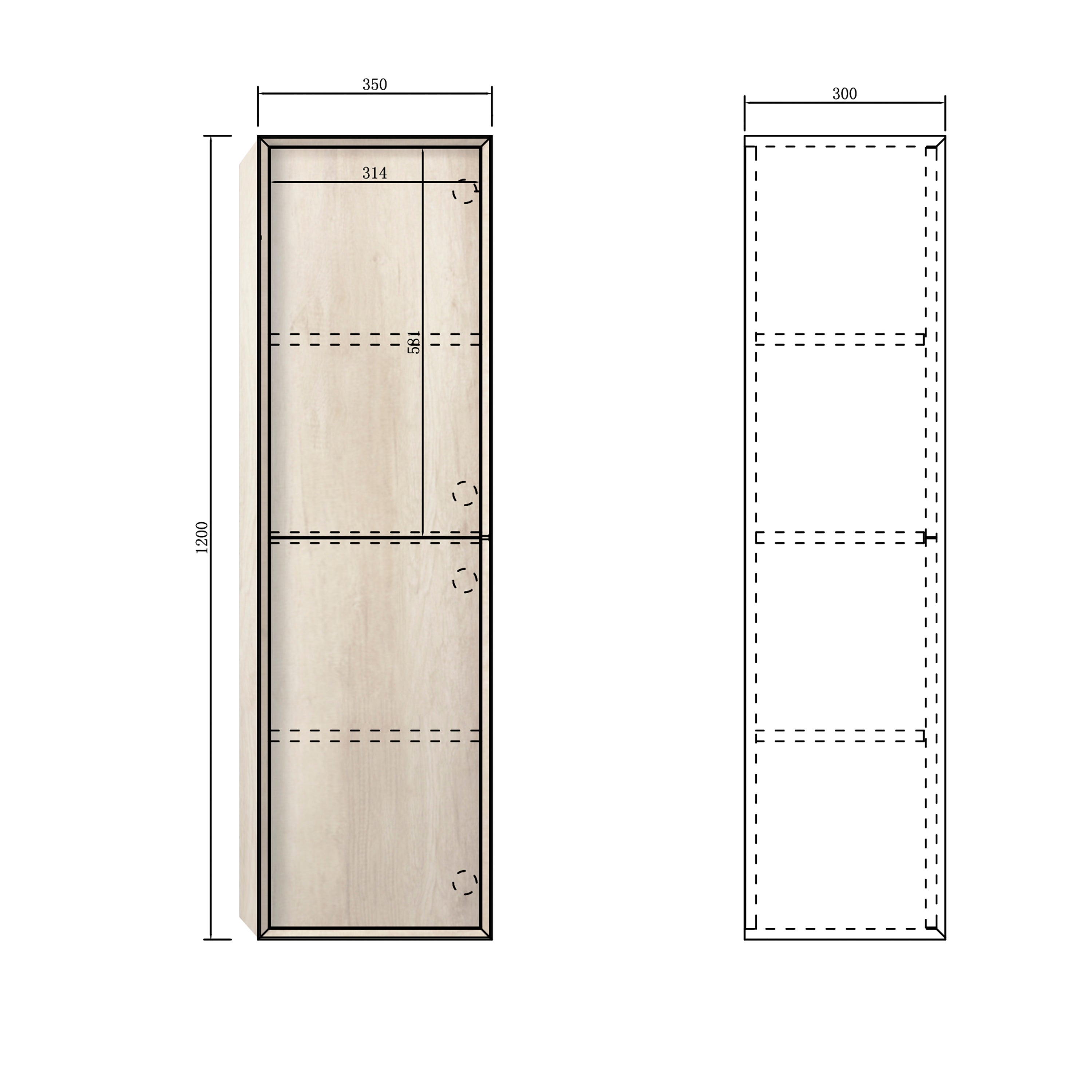 Byron Tall Boy 350x300x1200mm Natural Oak