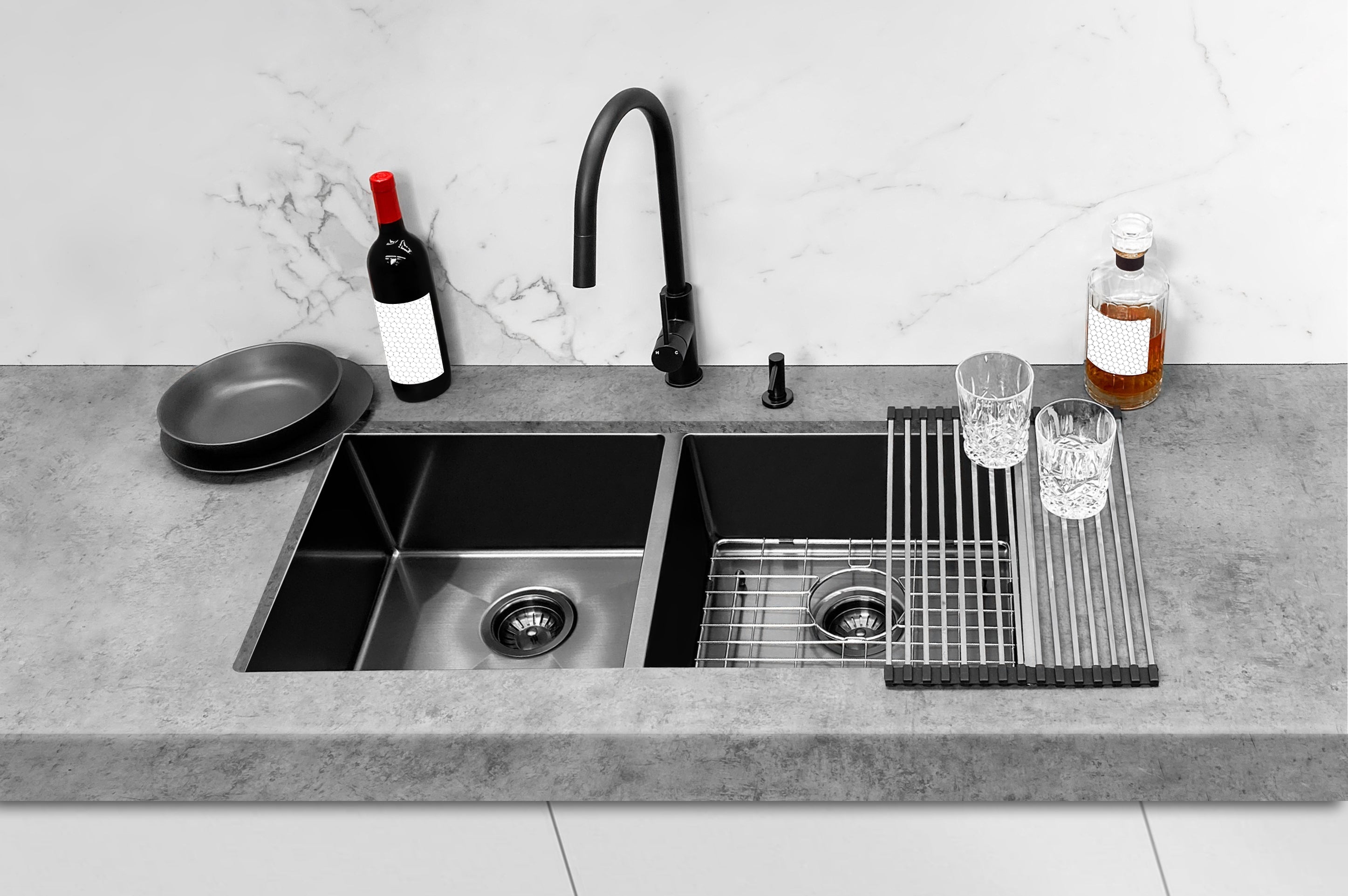Lavello Kitchen Sink - Double Bowl 860 x 440 - Gunmetal Black