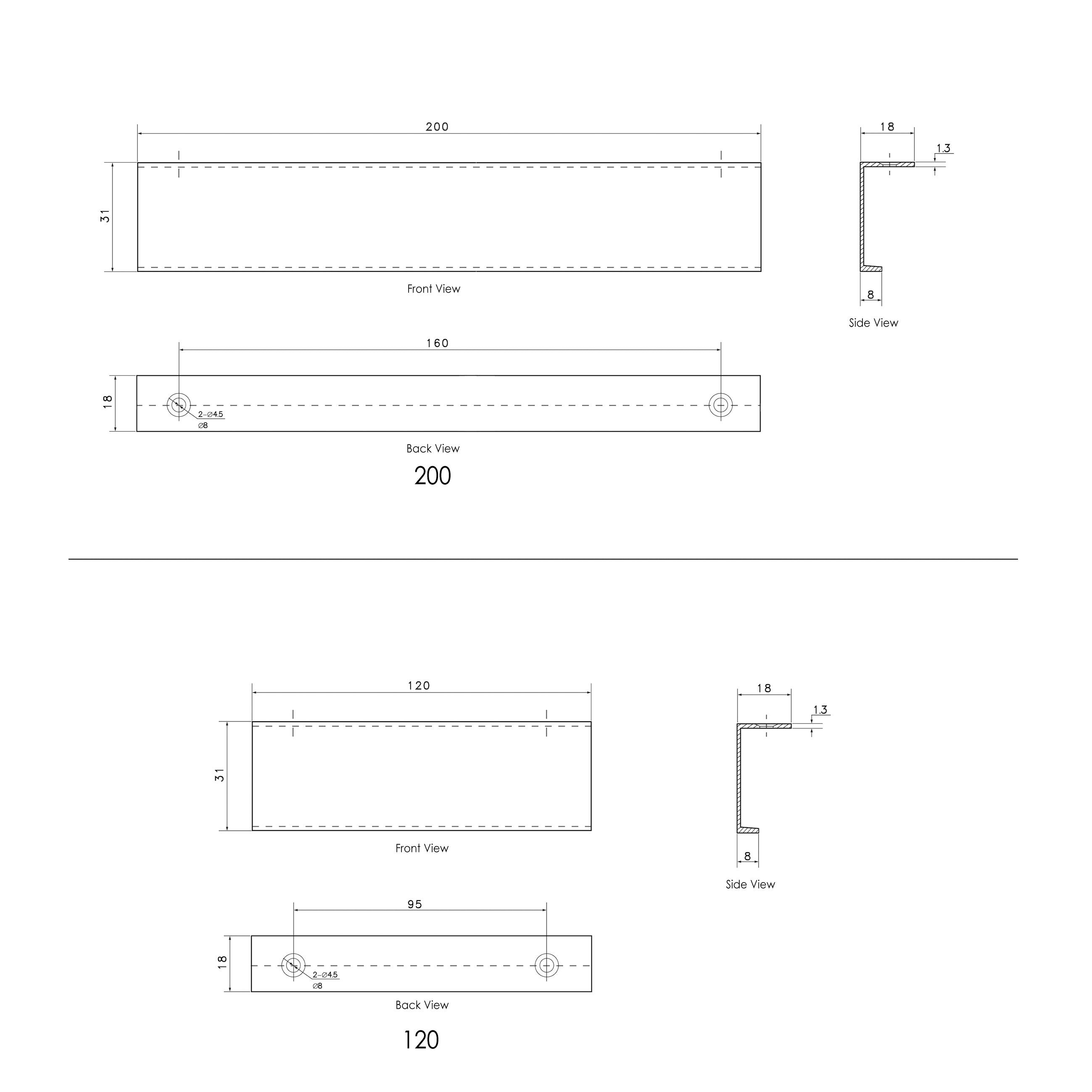 Bondi Handle Brushed Nickel 120mm For 600mm Cabinet