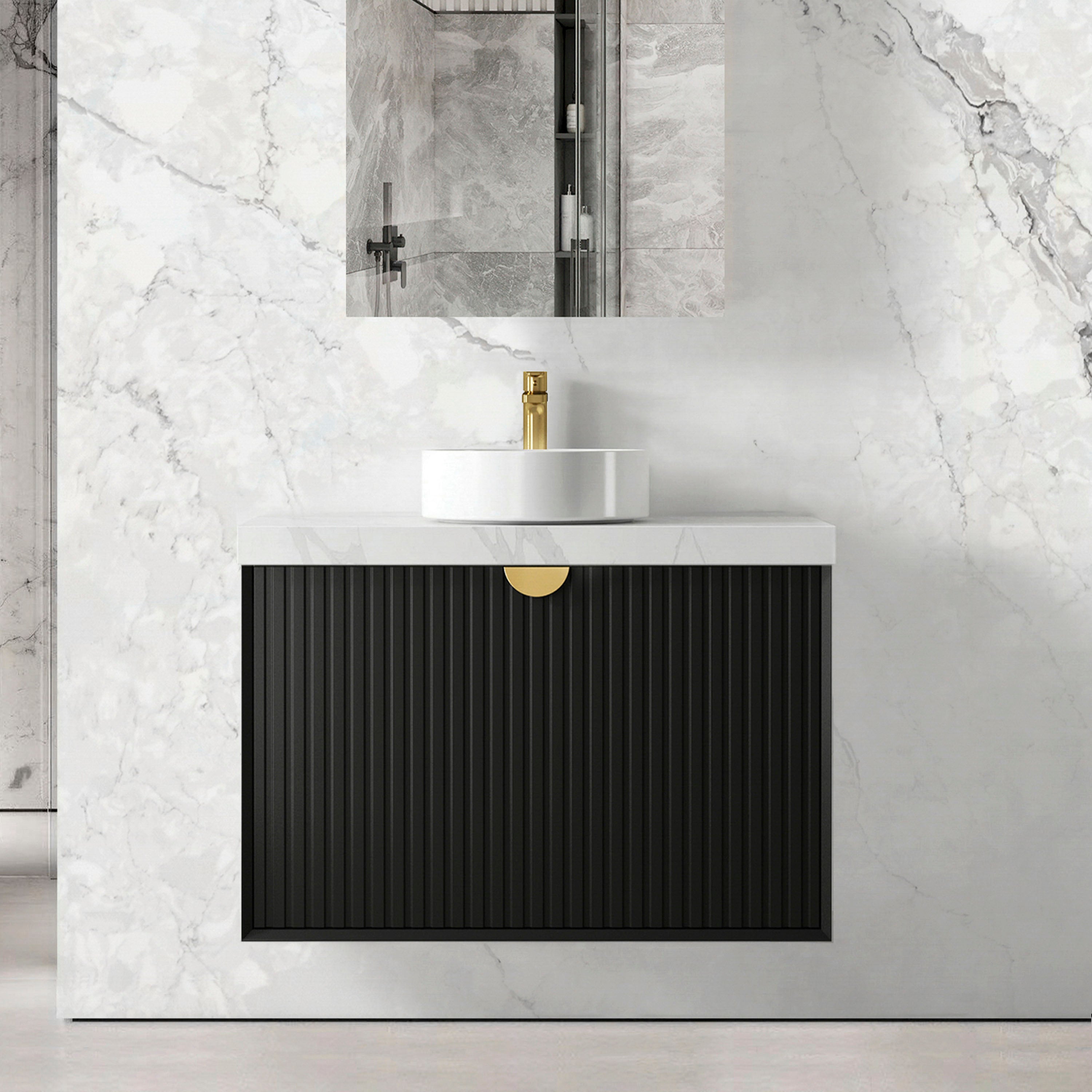 Marlo 900mm Matte Black Wall Hung Vanity with Ceramic Top