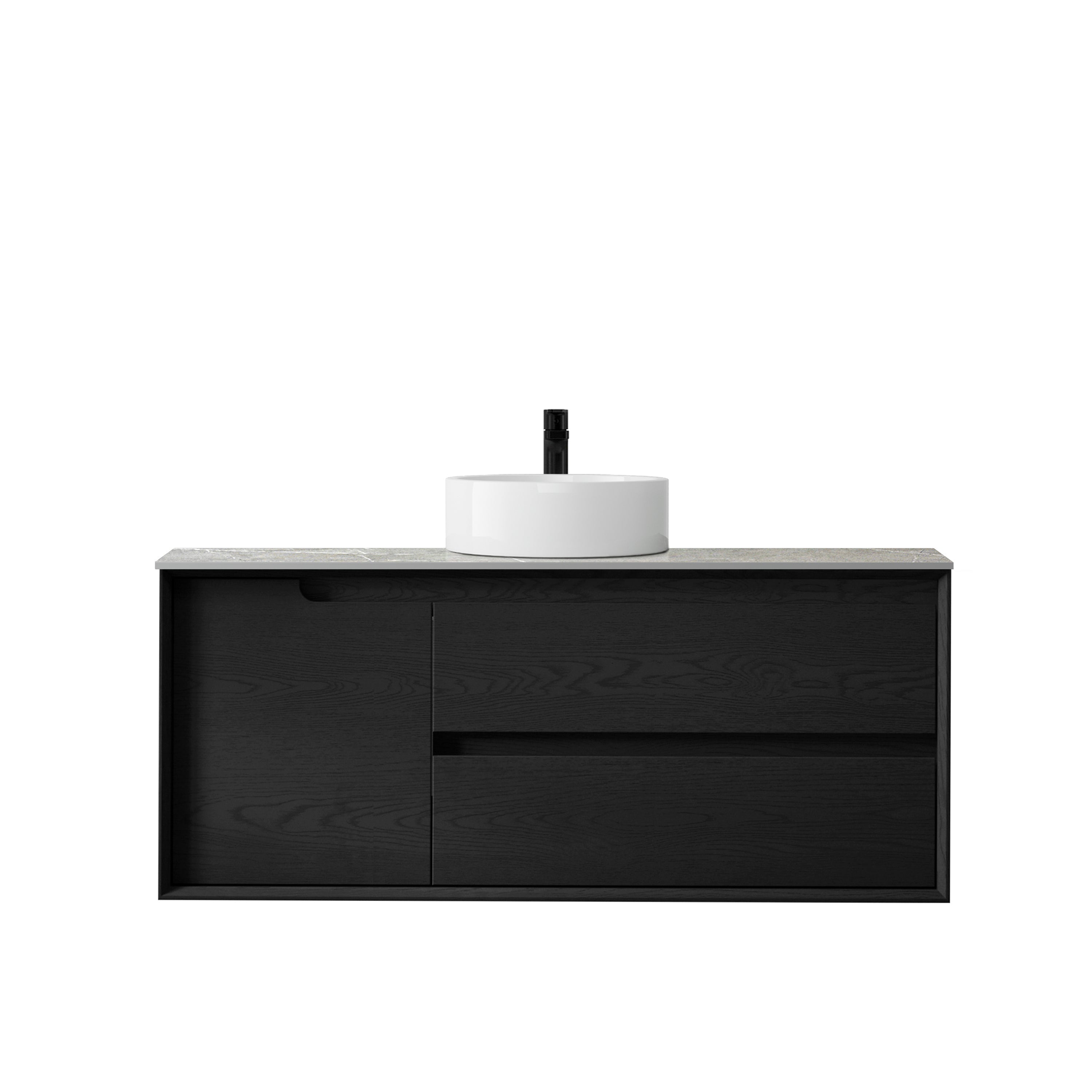 Byron 1200mm Black Oak Wall Hung Vanity with Amani Grey Top 12TH