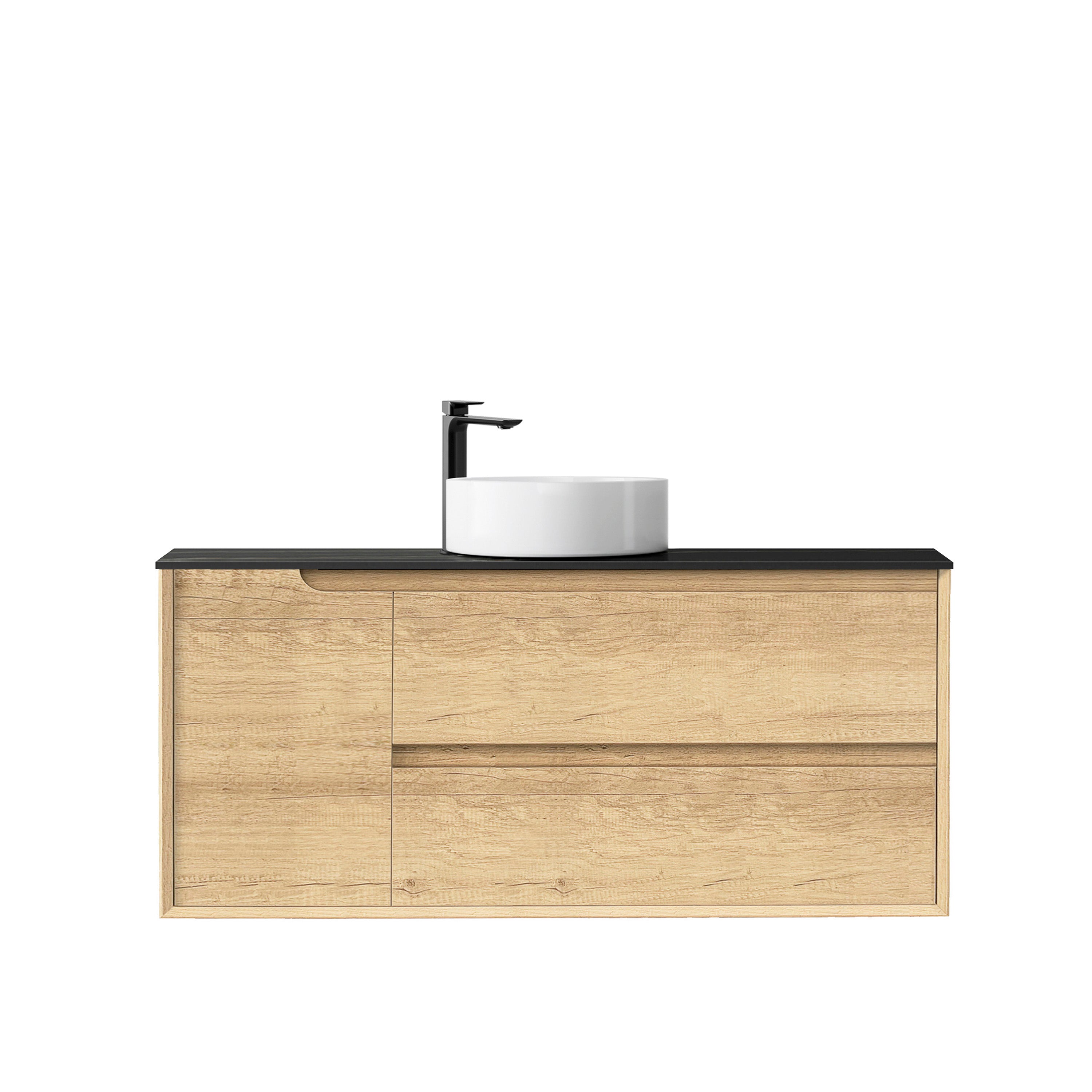 Byron 1200mm Natural Oak Wall Hung Vanity with Empire Black Top 10TH