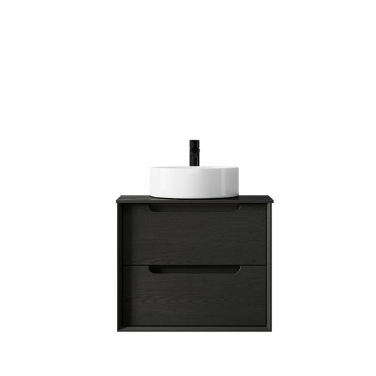 Byron 600mm Black Oak Wall Hung Vanity with Empire Black Top 12TH