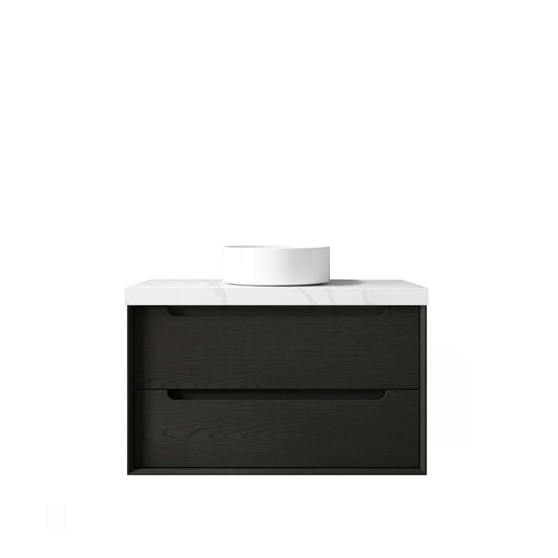 Byron 900mm Black Oak Wall Hung Vanity with Mont Blanc 60mm Top NTH