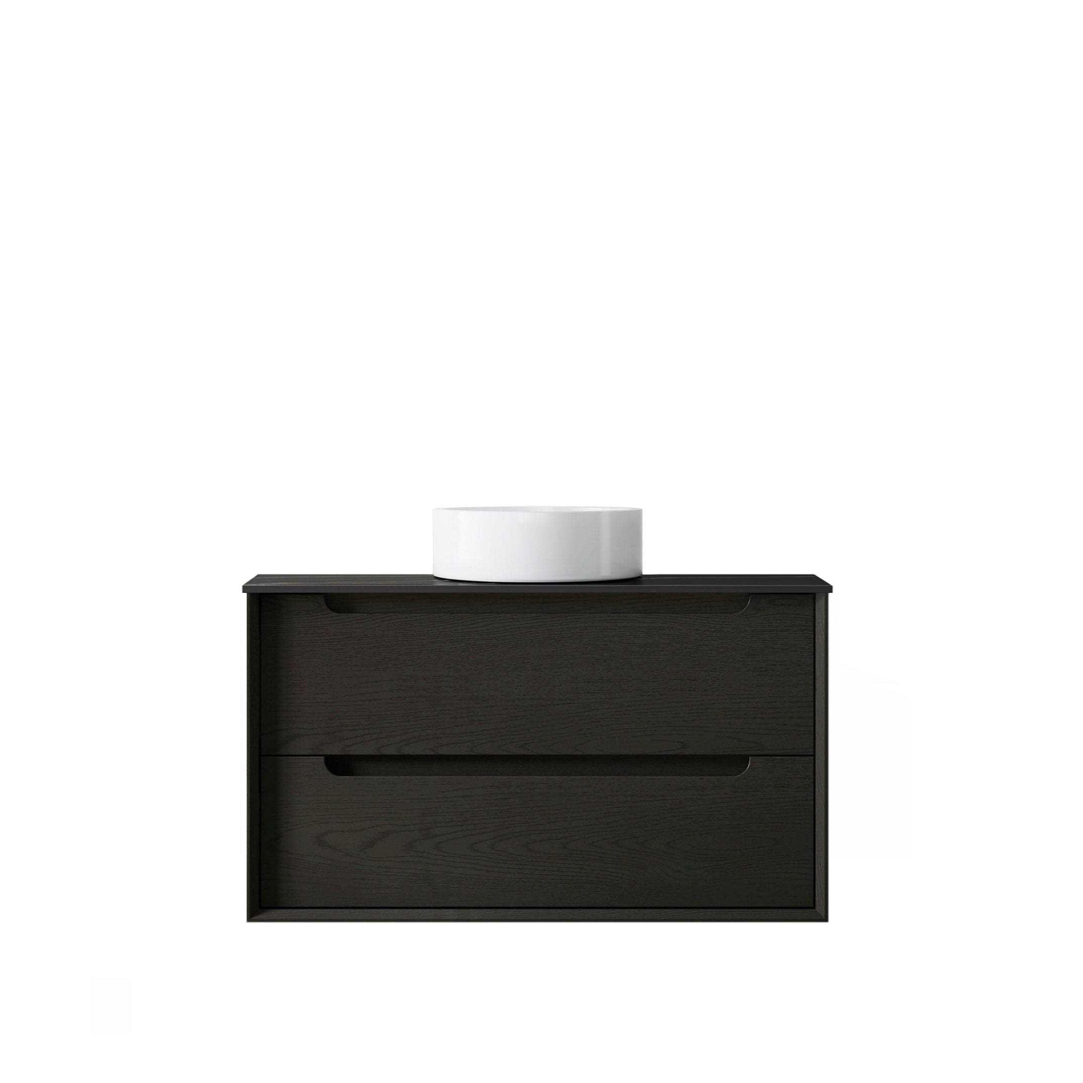 Byron 900mm Black Oak Wall Hung Vanity with Empire Black Top NTH