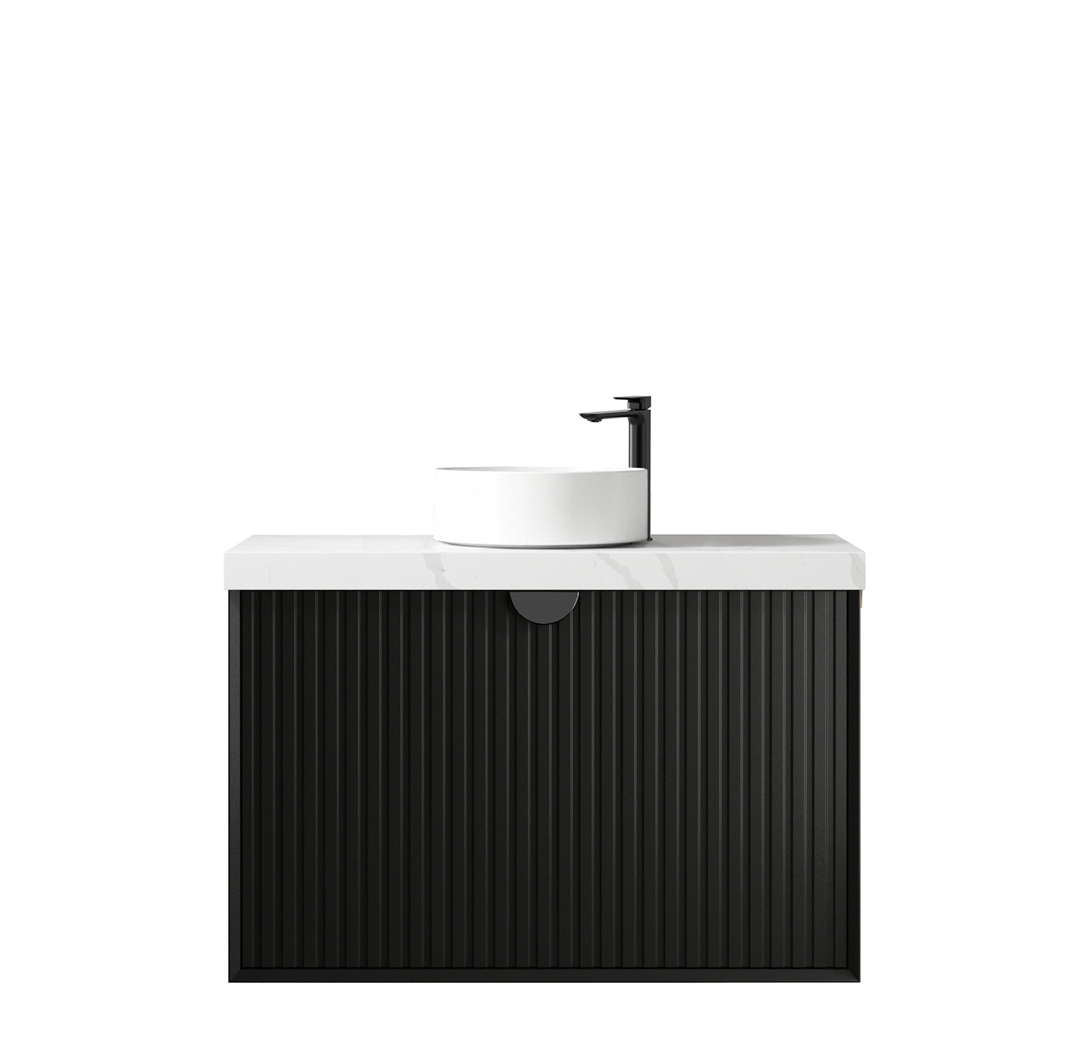 Marlo 900mm Matte Black Wall Hung Vanity with Mont Blanc 60mm Top 2TH