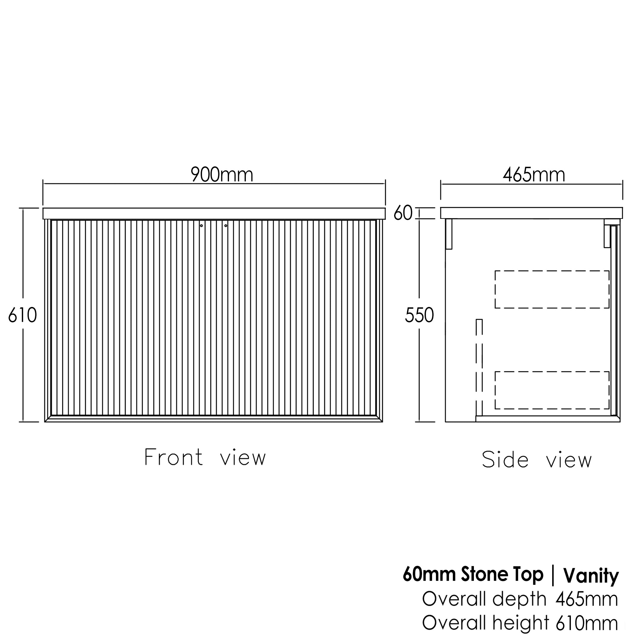 Marlo 900mm Matte Black Wall Hung Vanity with Mont Blanc 60mm Top 2TH