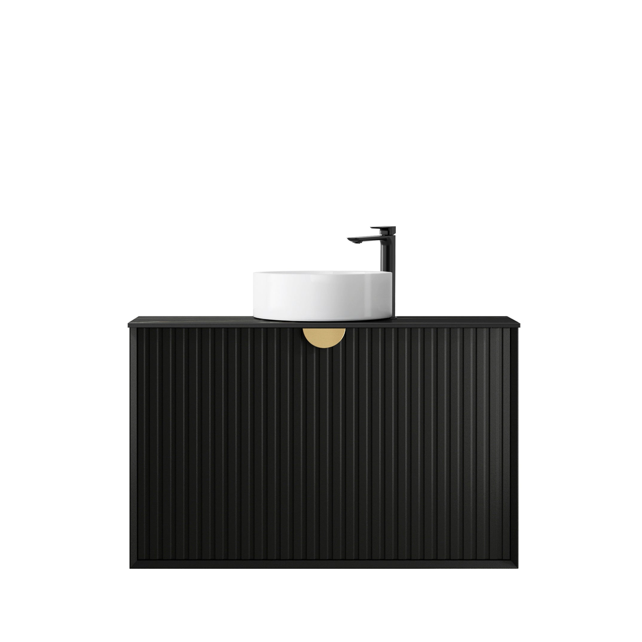 Marlo 900mm Matte Black Wall Hung Vanity with Empire Black Top 2TH