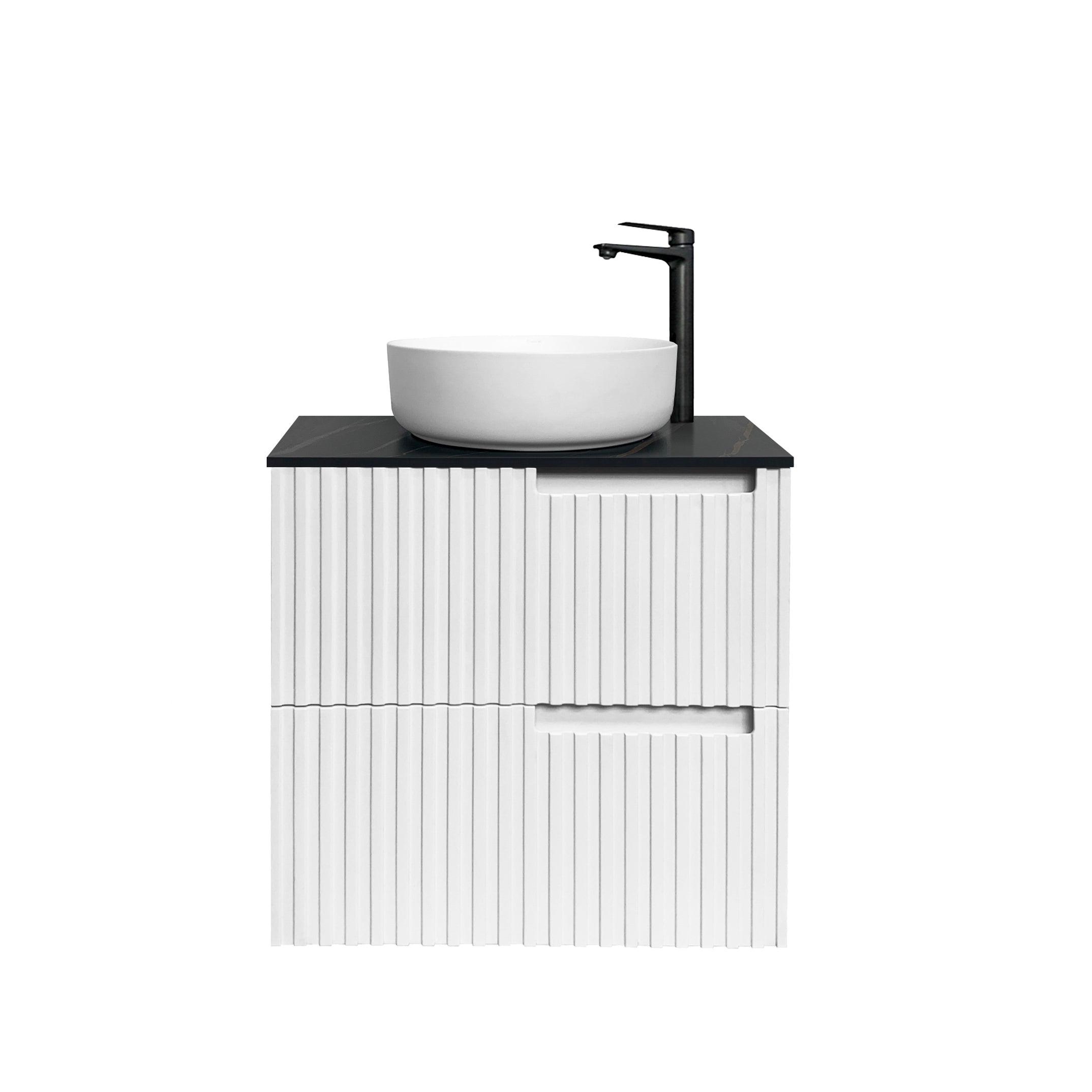 Noosa 600mm Satin White Wall Hung Vanity with Empire Black Top 2TH