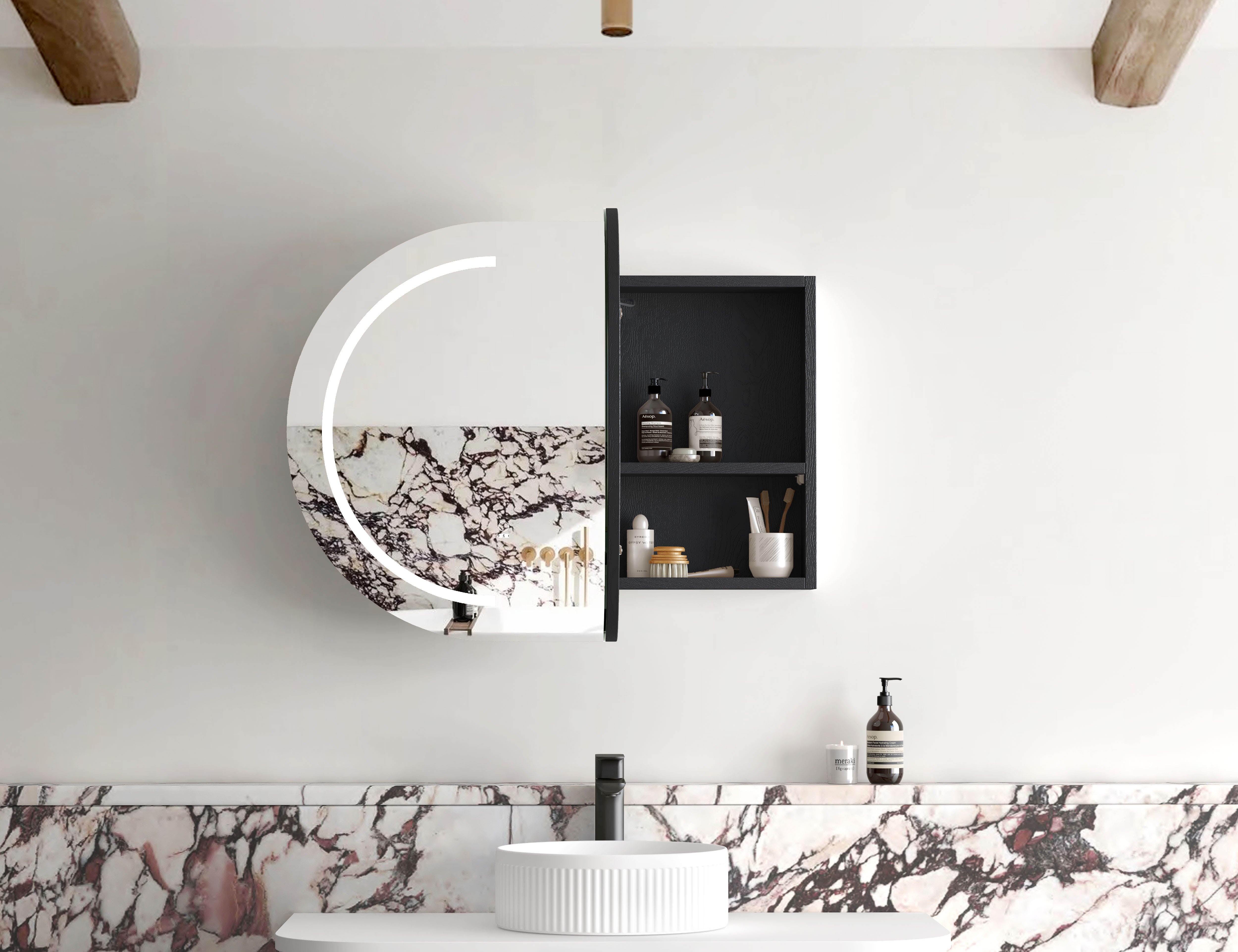 LED BONDI 900x600 Shaving Cabinet Black Oak