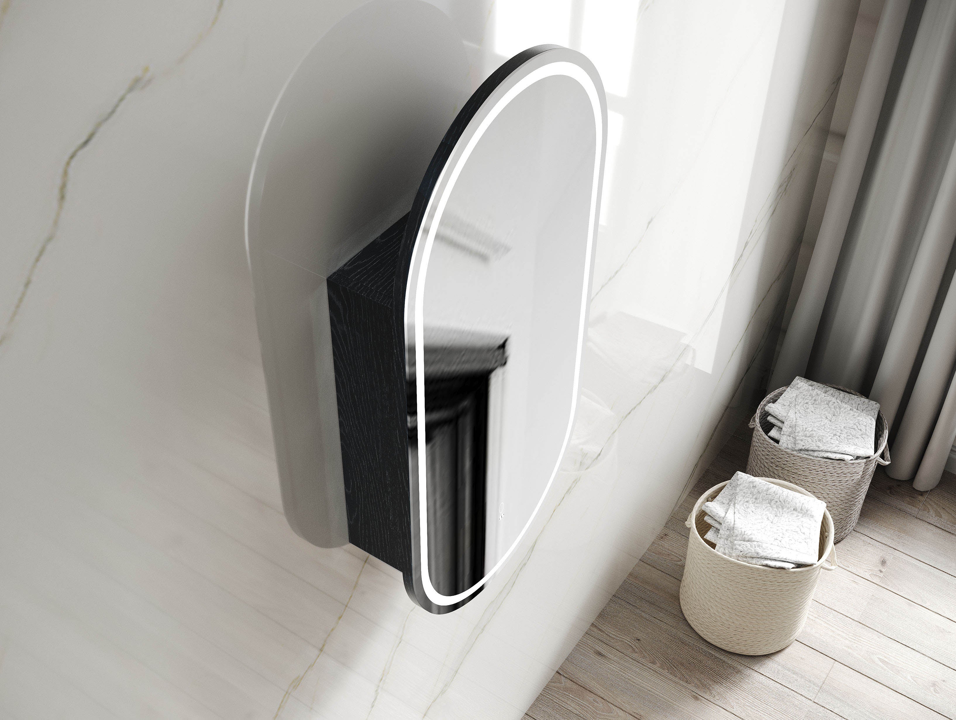 LED Noosa Oval Shape Shaving Cabinet Black Oak