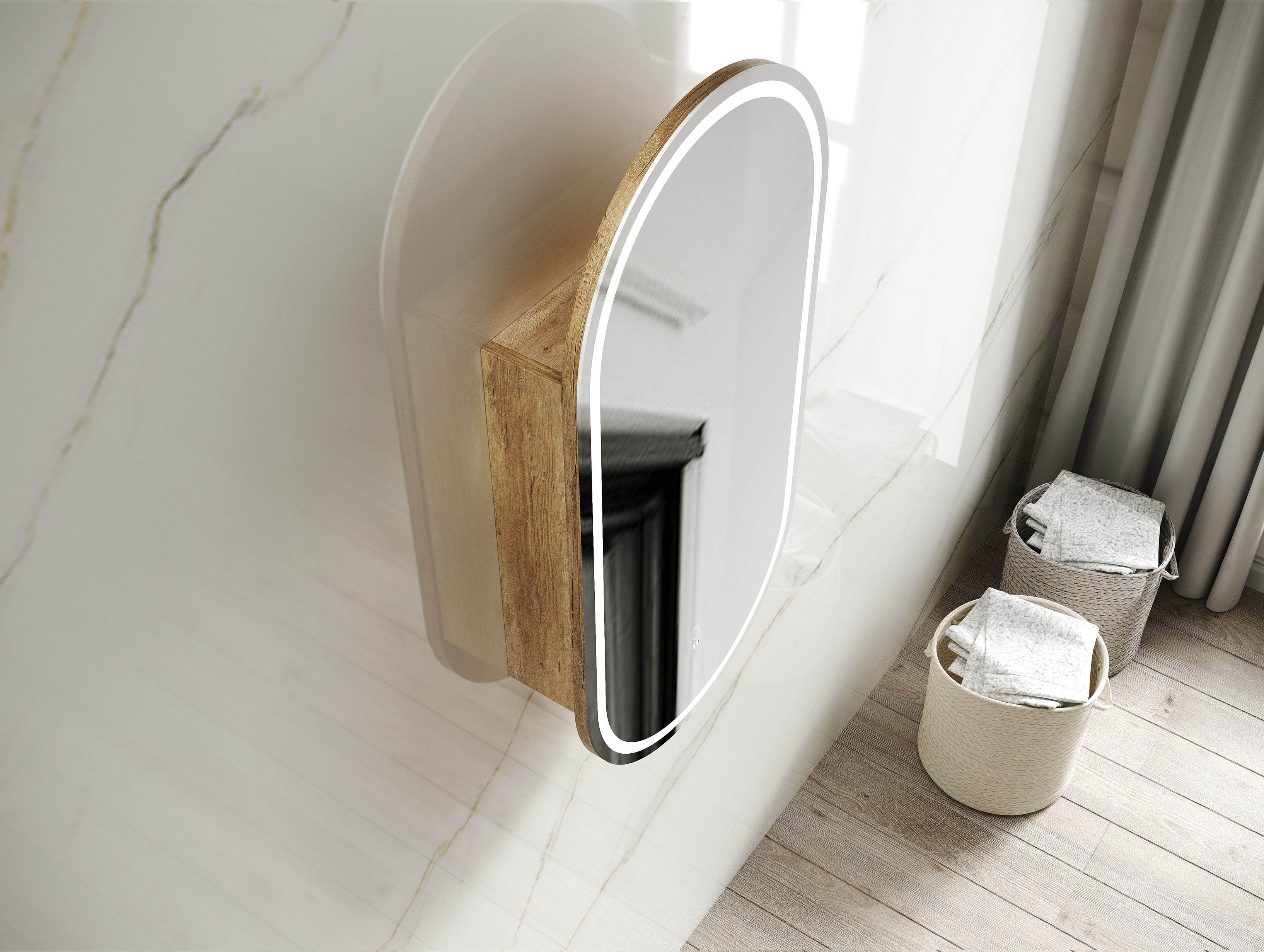 LED Noosa Oval Shape Shaving Cabinet Natural Oak