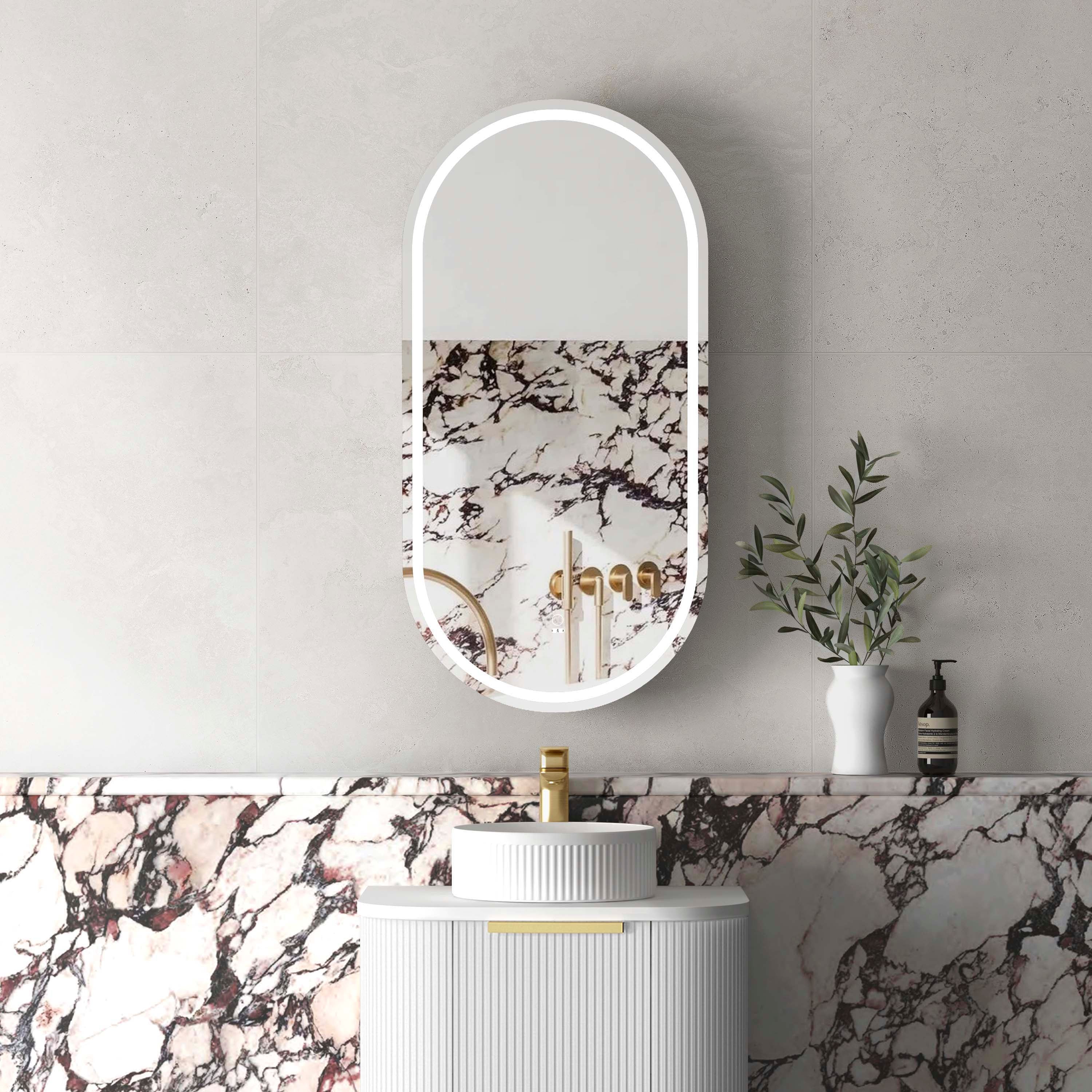 LED Noosa Oval Shape Shaving Cabinet Matte White