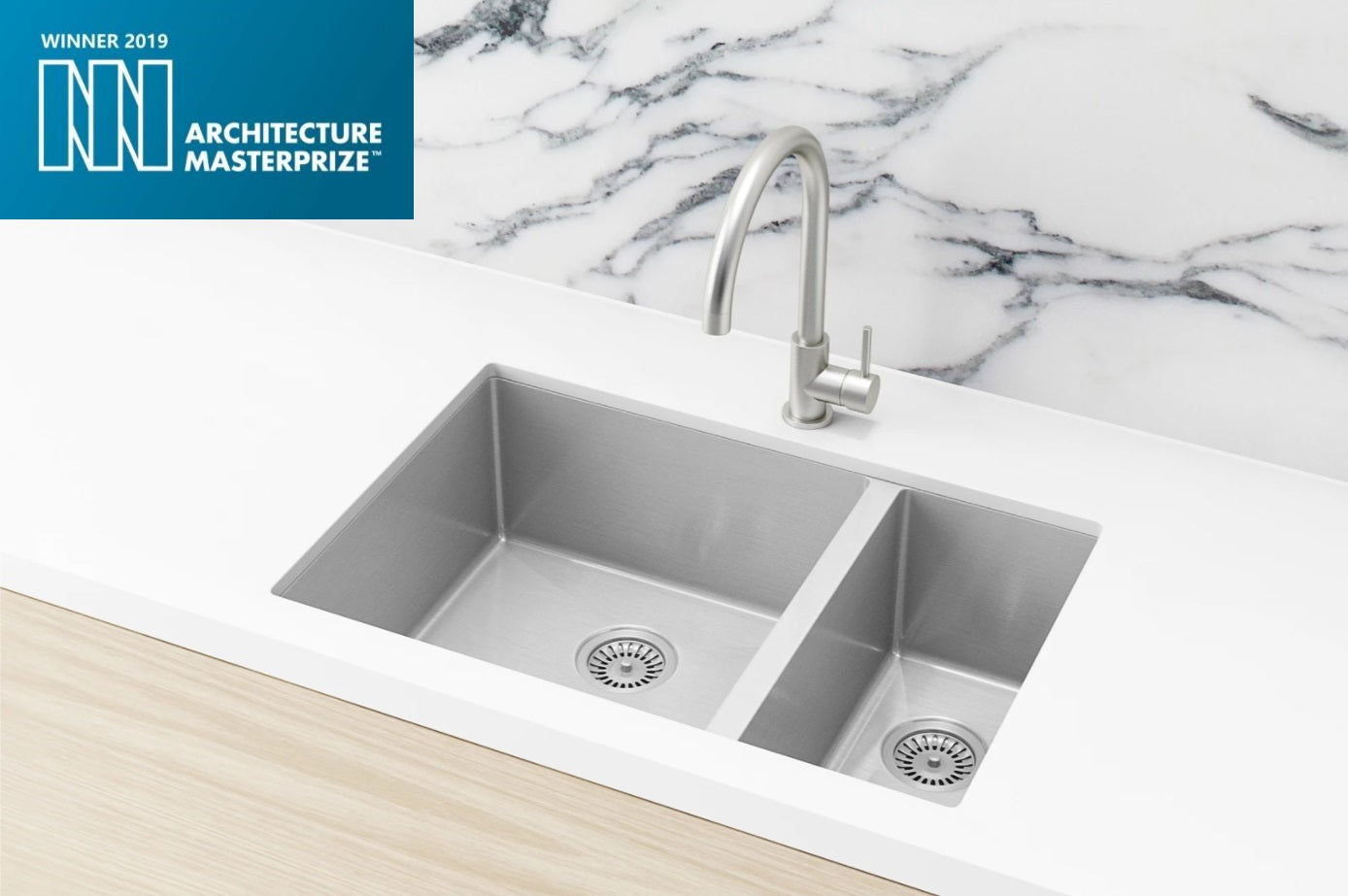 Lavello Kitchen Sink - One and Half Bowl 670 x 440 - PVD Brushed Nickel