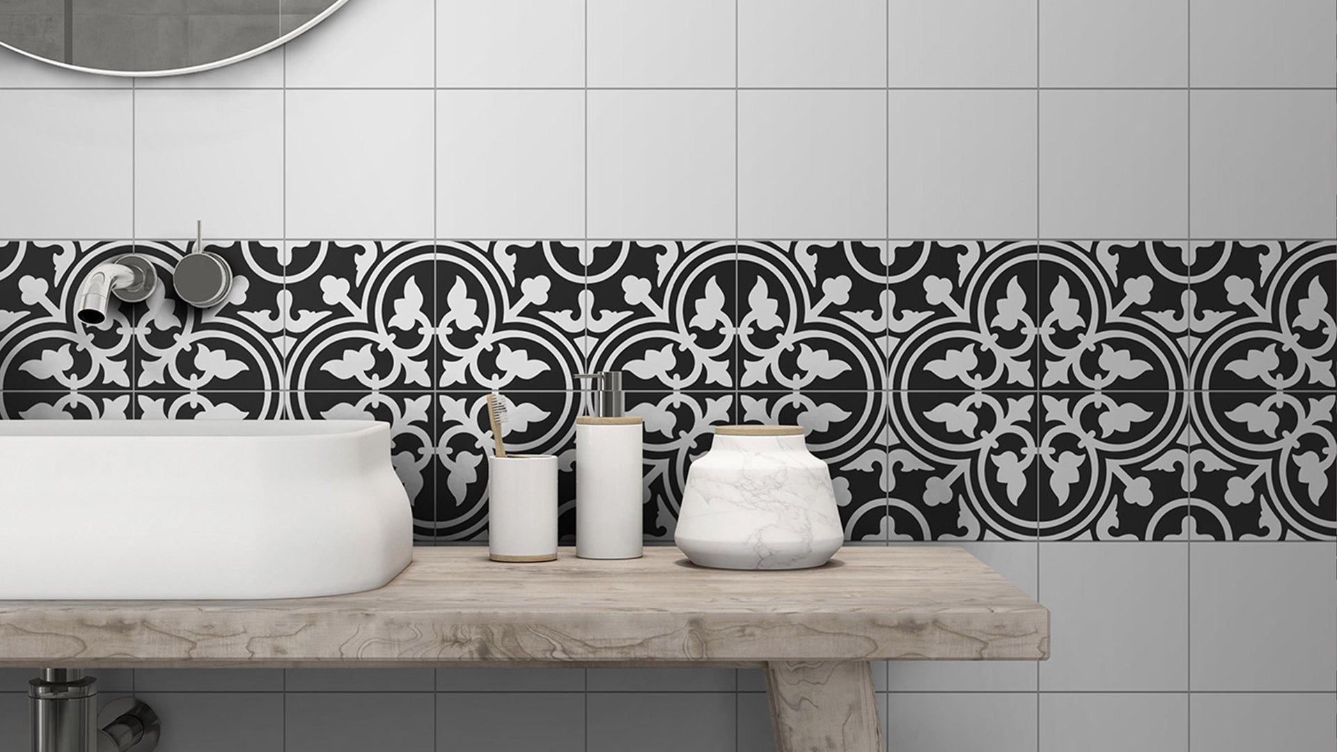 Heirloom Aster Black Patterned Tile