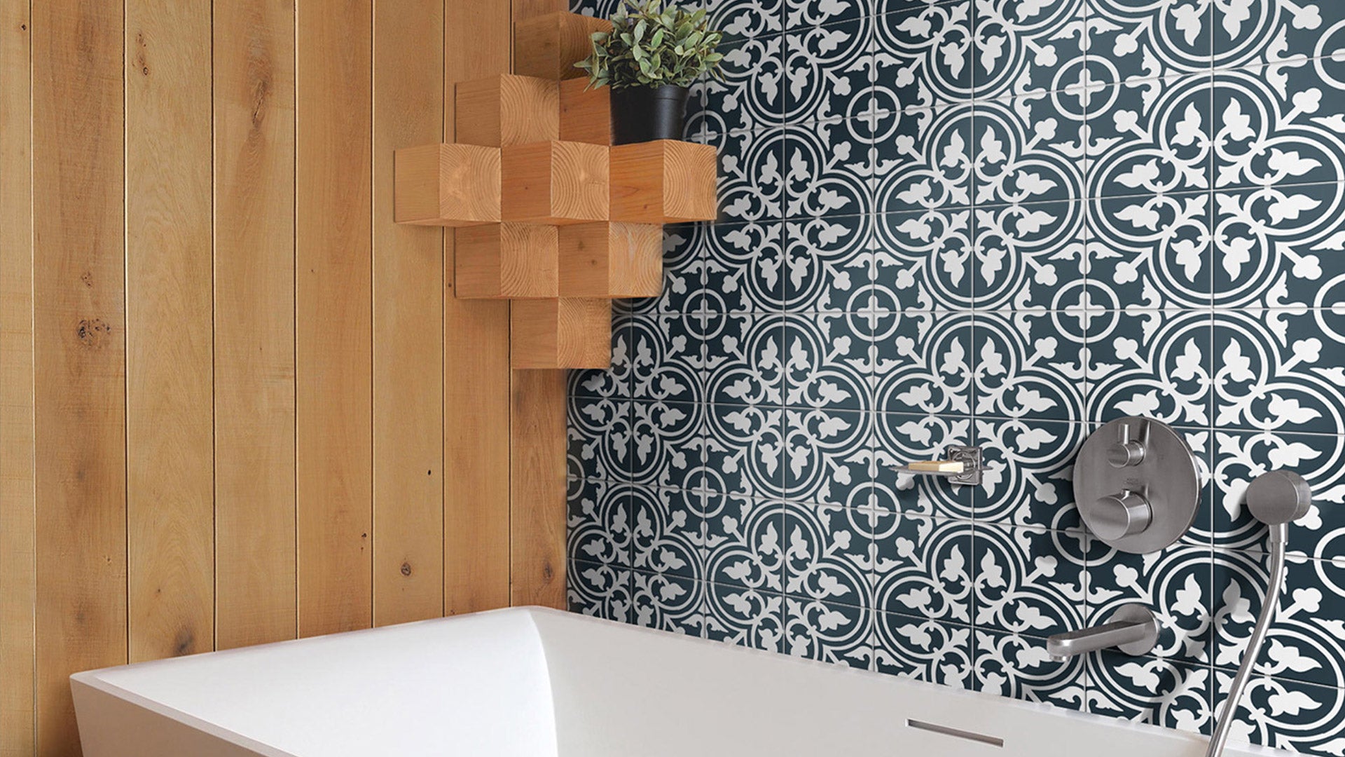 Heirloom Aster Navy Blue Patterned Tile