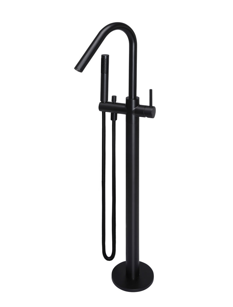 Meir Matte Black Round Freestanding Bath Spout and Hand Shower
