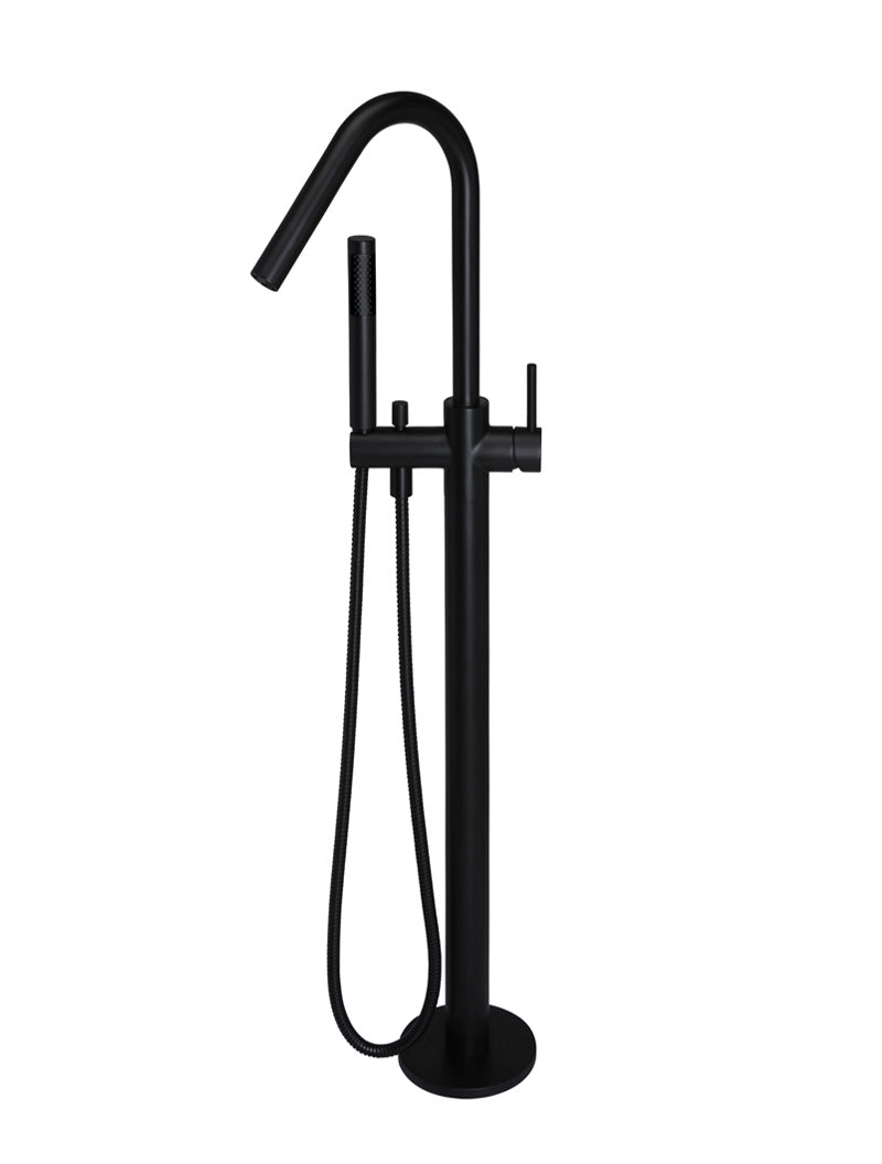 Meir Matte Black Round Freestanding Bath Spout and Hand Shower