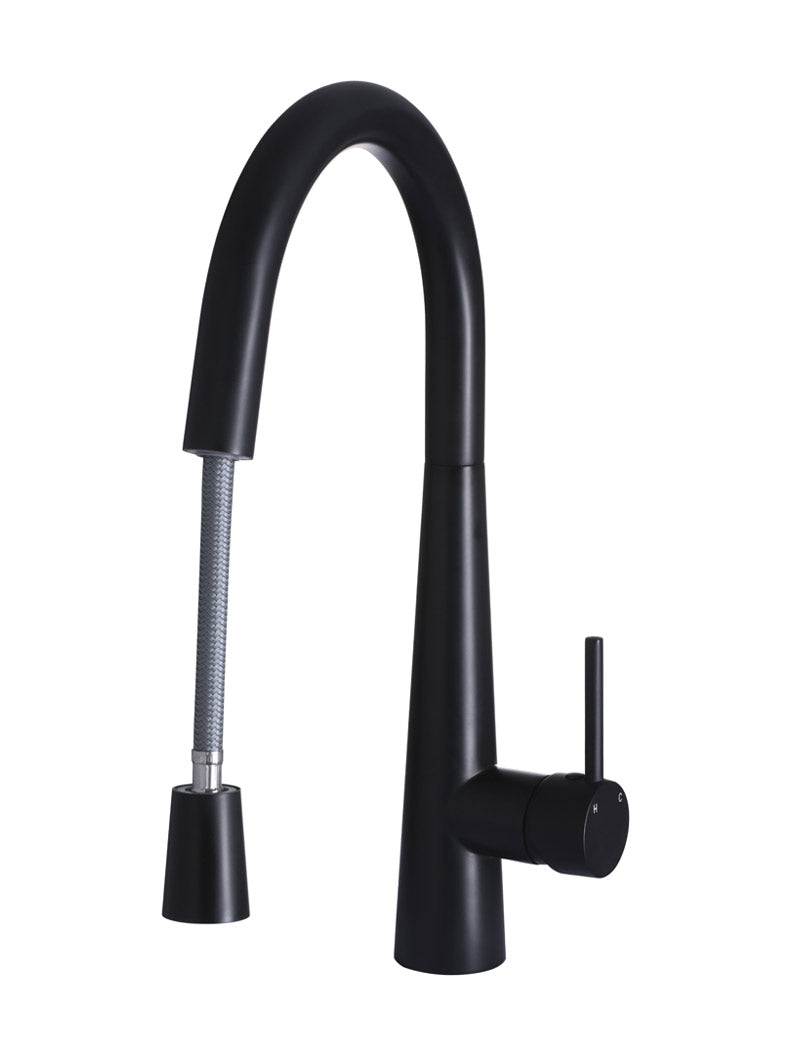 Round Pull Out Kitchen Mixer Tap - Matte Black