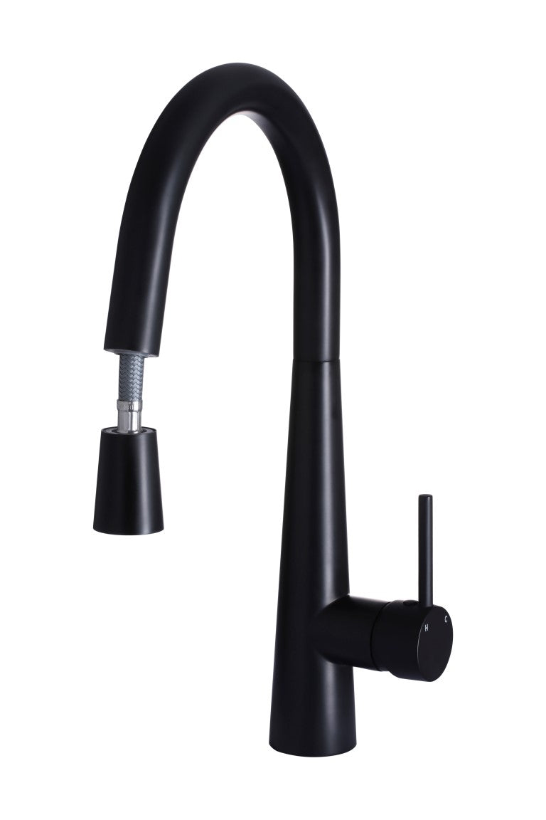 Round Pull Out Kitchen Mixer Tap - Matte Black