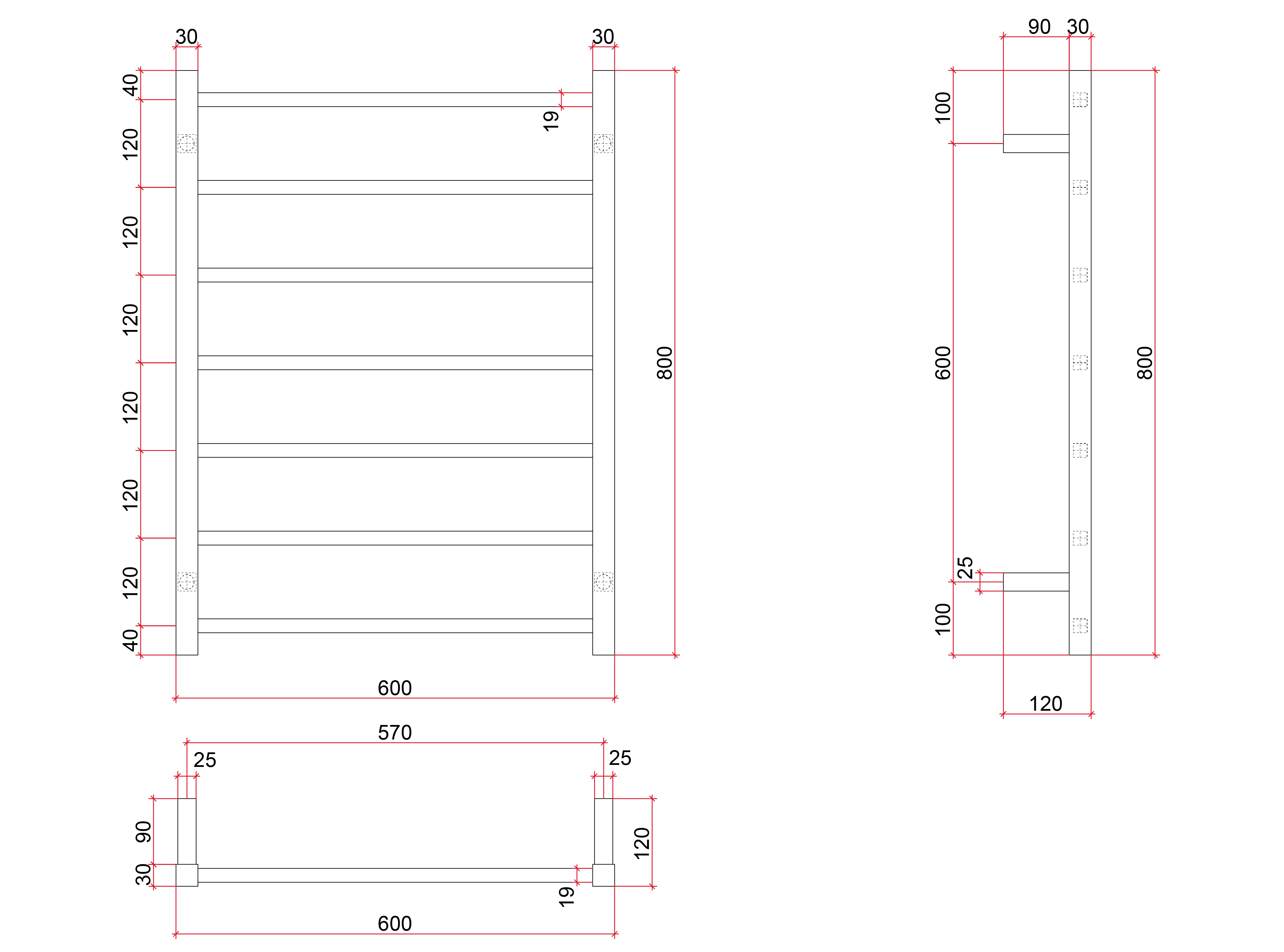 Thermorail Straight/Square 600x800x120mm 83Watts 7 Bars