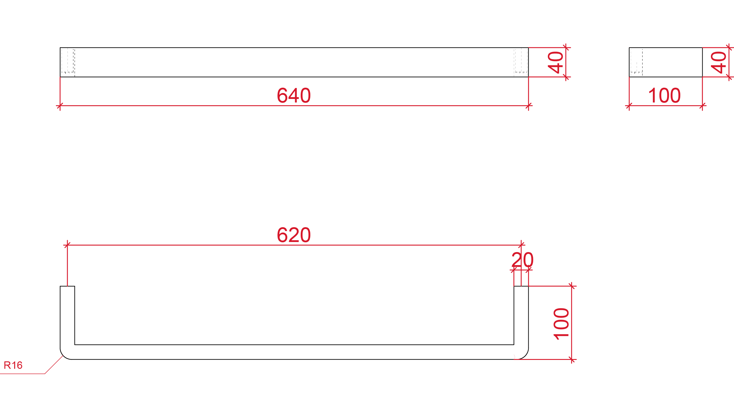 Thermorail Square with Curved Corners Single Rail 640x40x100mm 23Watts - Includes Transformer