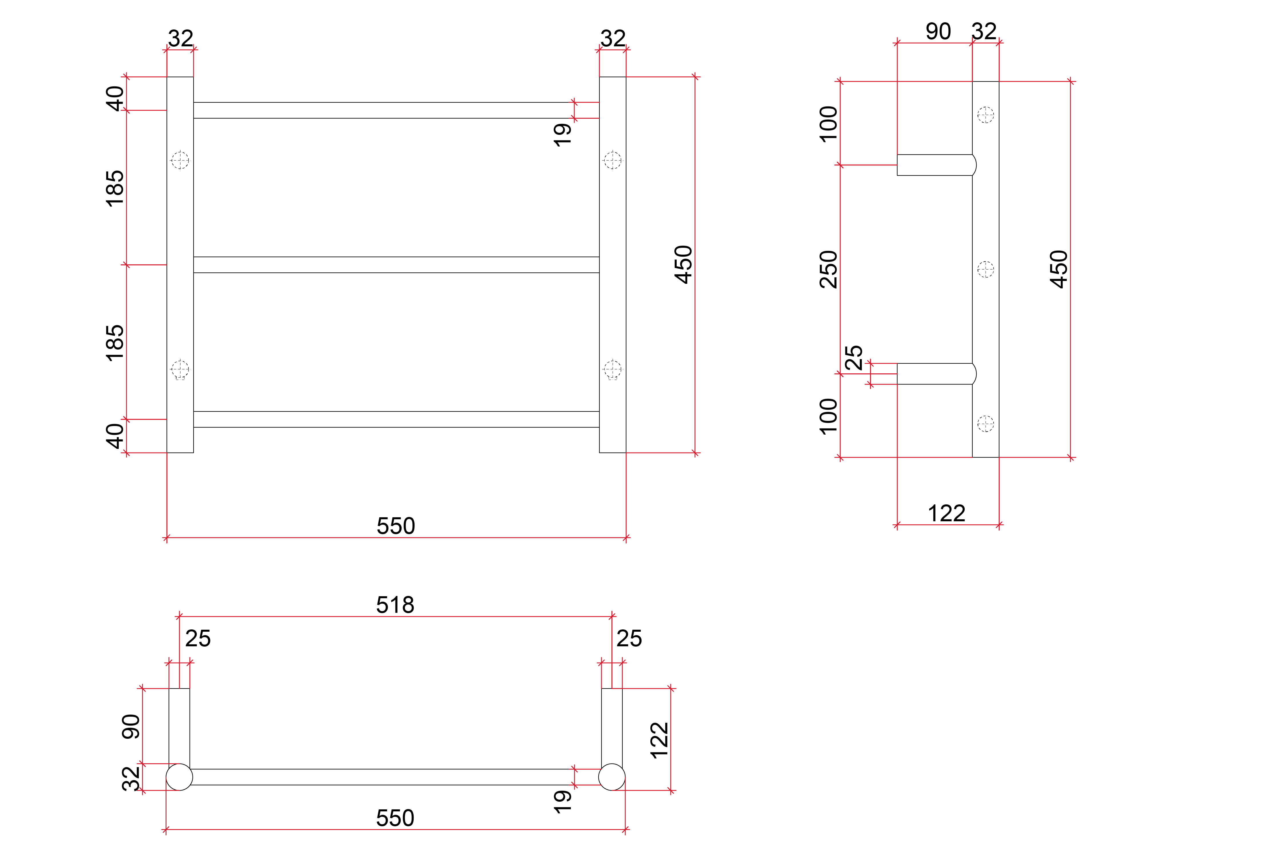 Thermorail Budget Straight/Round 550x450x122mm 33Watts 3 Bars