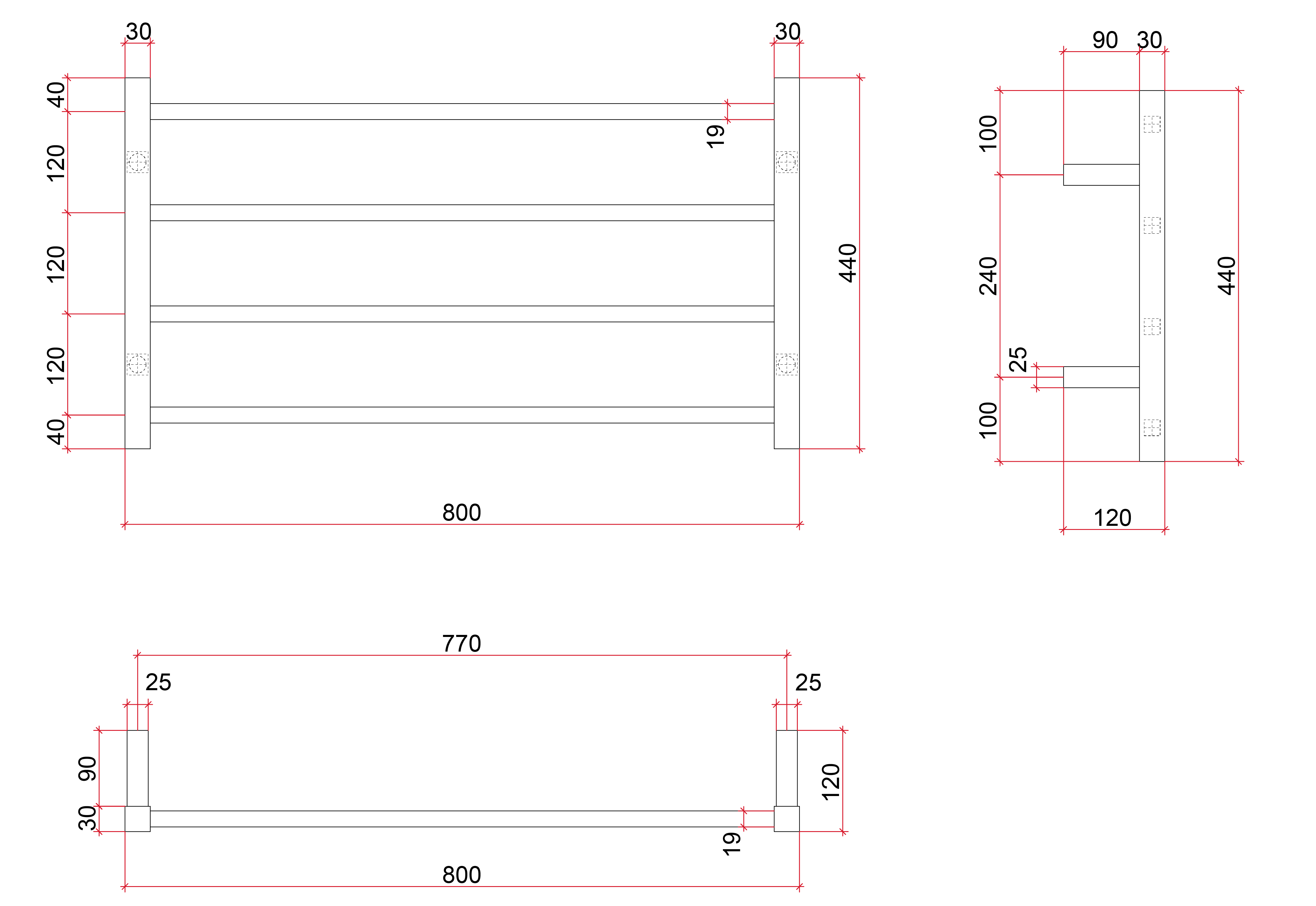 Thermorail Straight/Square 800x440x120mm 61Watts 4 Bars