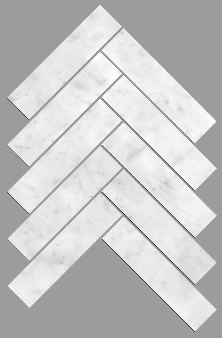 Carrara White Herringbone Mosaic
