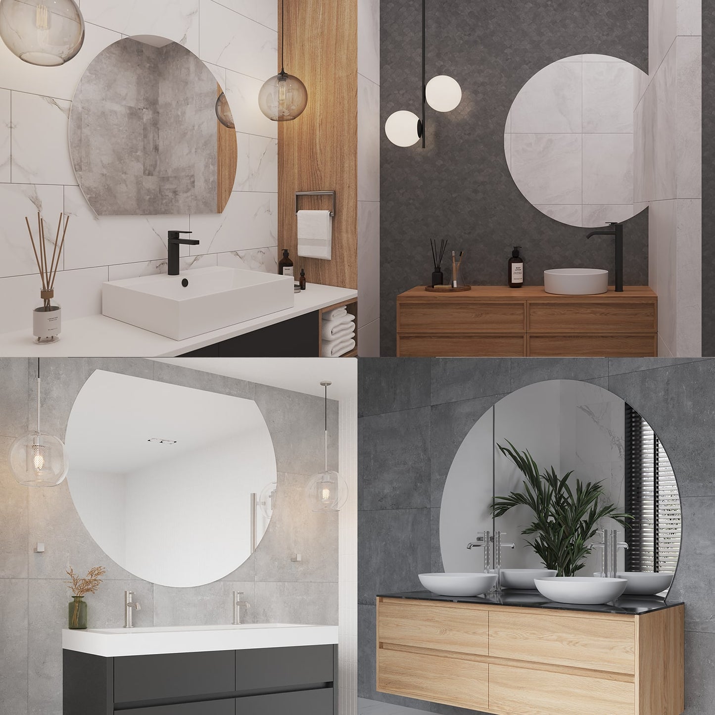 Hamilton D Shaped Polished Edge Mirror - 1200x900mm Glue-to-wall