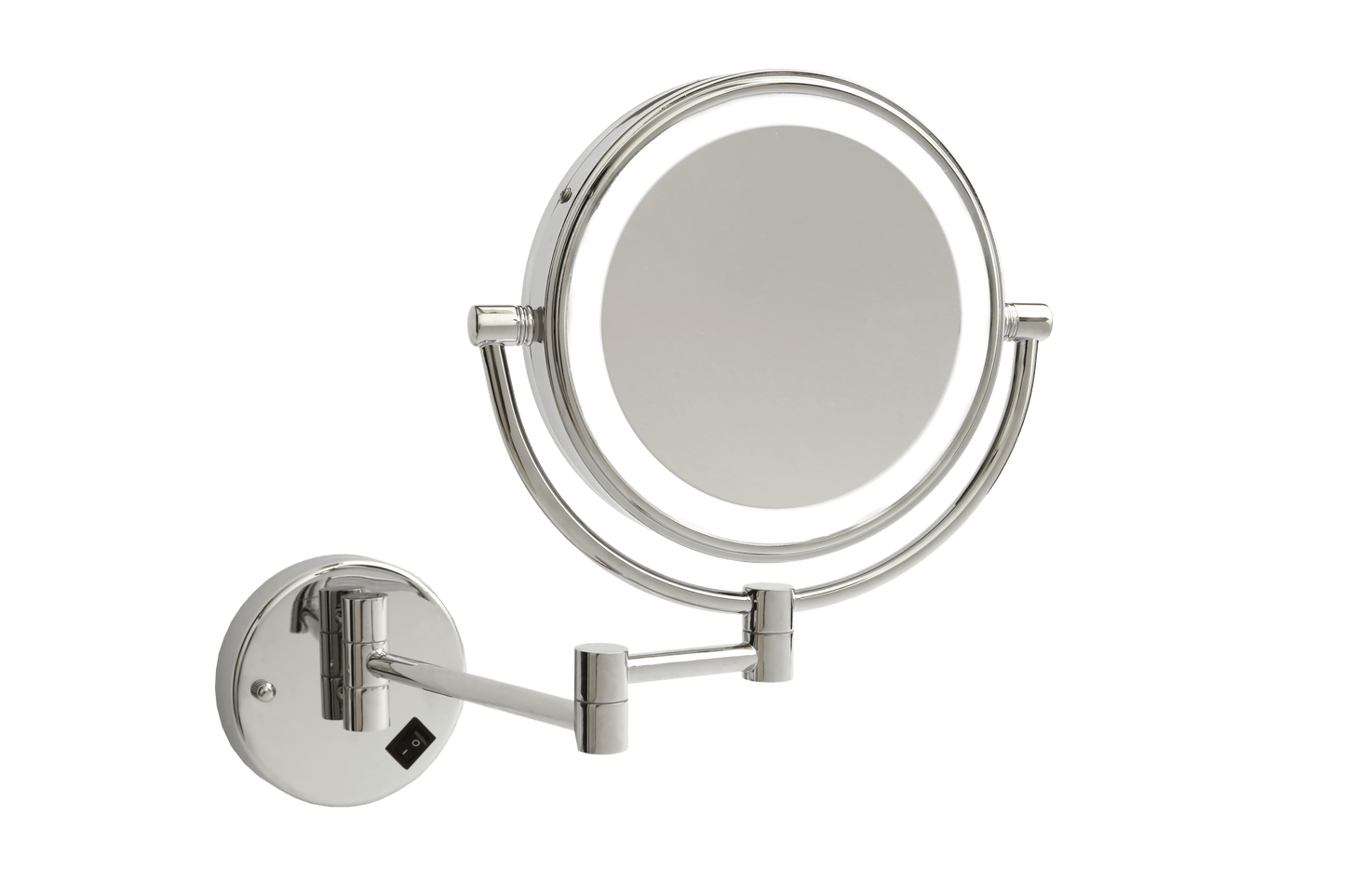 1 & 8X Magnification Chrome Wall Mounted Shaving Mirror, 200Mm Diameter With Exposed Wiring
