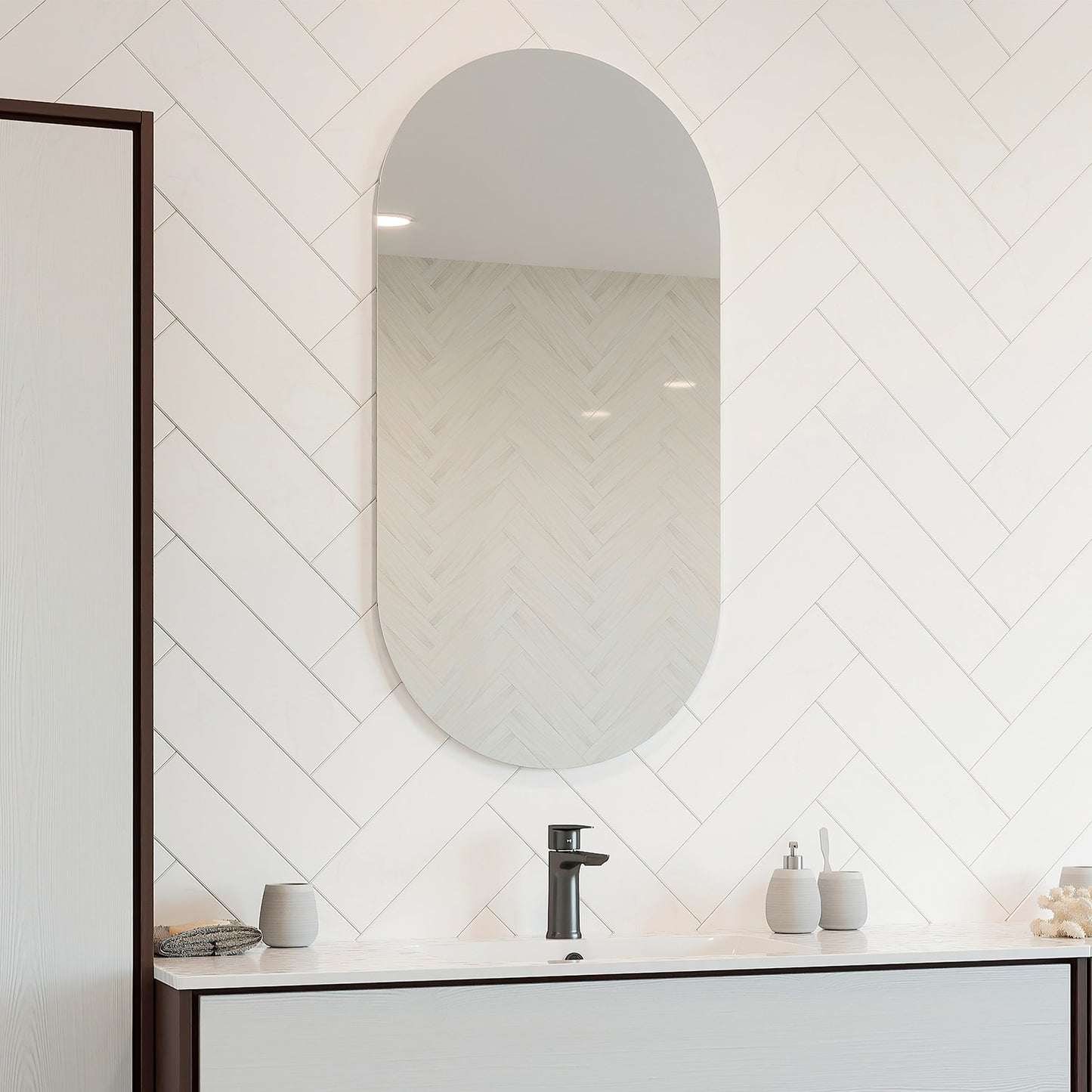 Duke Polished Edge Pill Mirror 500x1000mm Glue-to-Wall