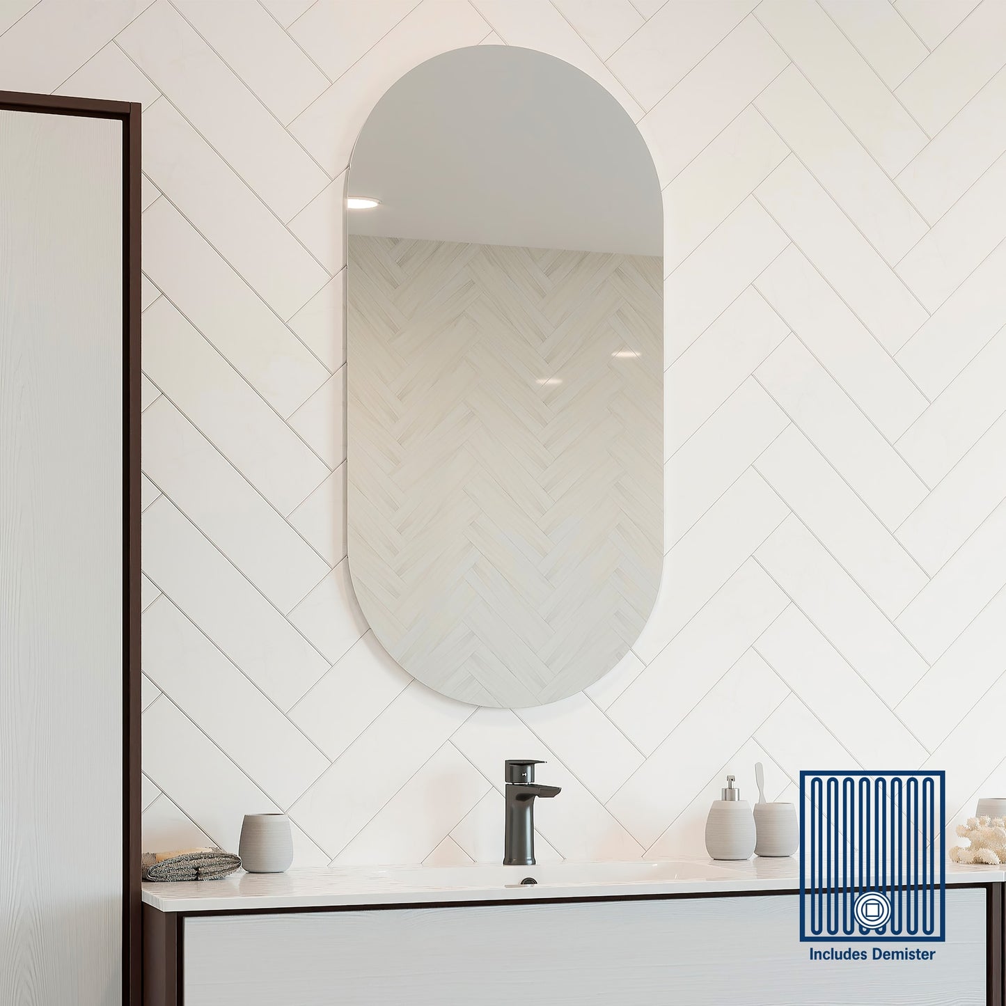 Duke Polished Edge Pill Mirror 500x1000mm with Hangers and Demister