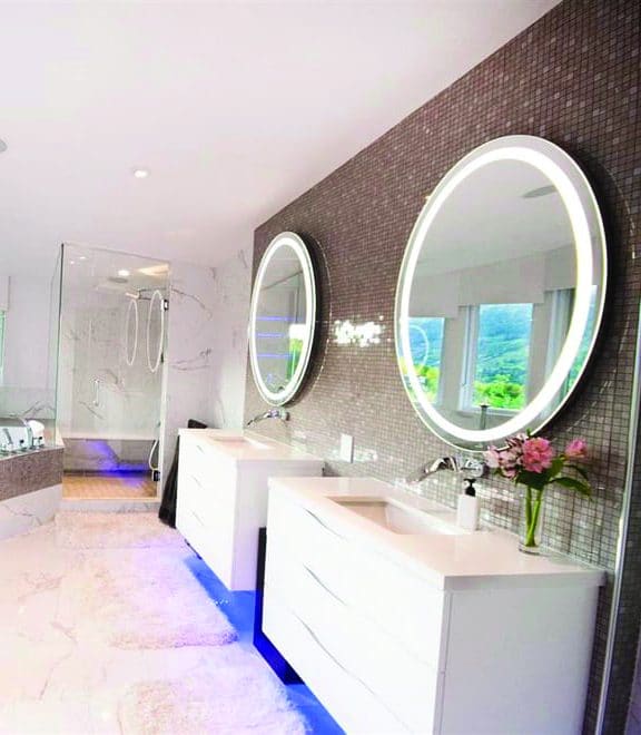 Backlit Round Mirror With Border Cool Light 610Mmø 18Watts