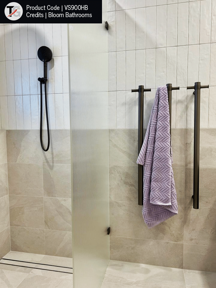 Thermorail Straight/Round 12Volt Vertical Bar 900x142x100mm 28Watts With Optional Hook - Matt Black