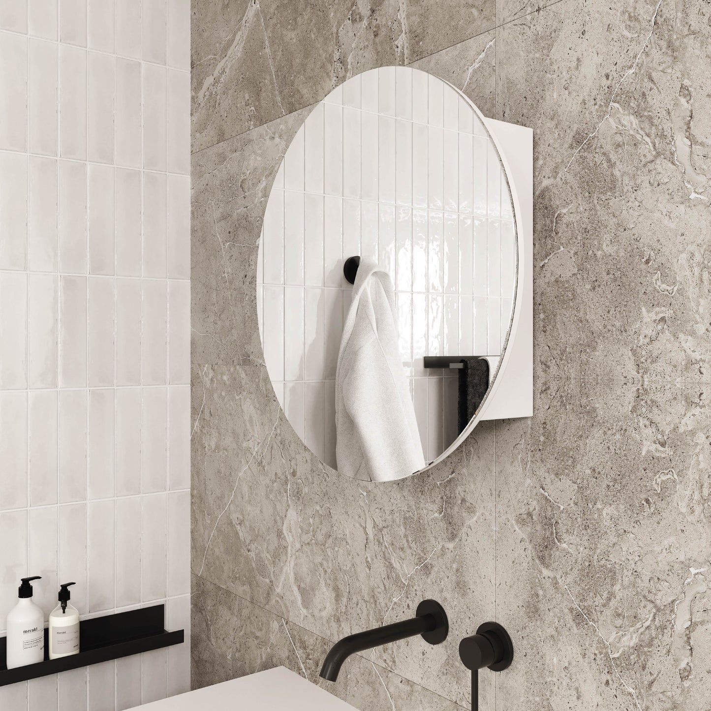 Chelsea Round White Mirror Cabinet - 600ø x 150mm