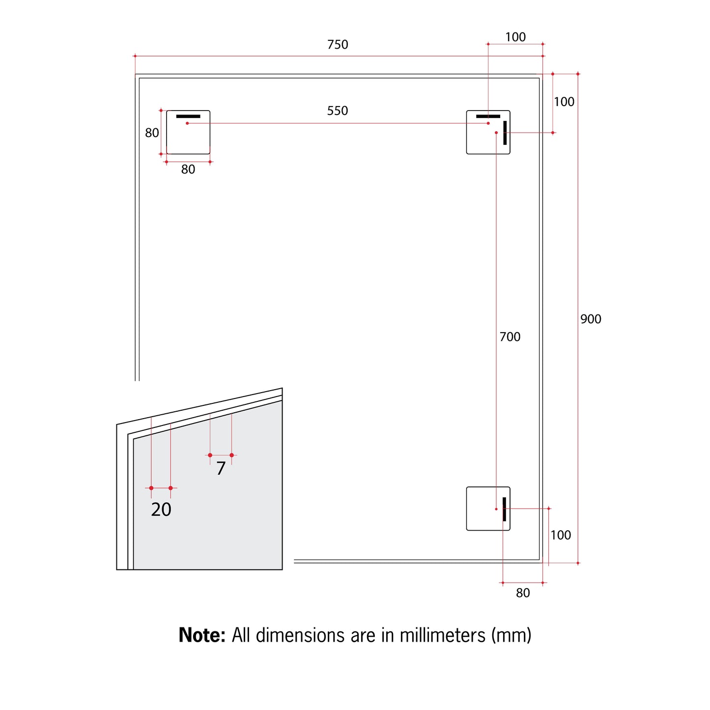 Carson Rectangle Gold Framed Mirror - 900x750mm