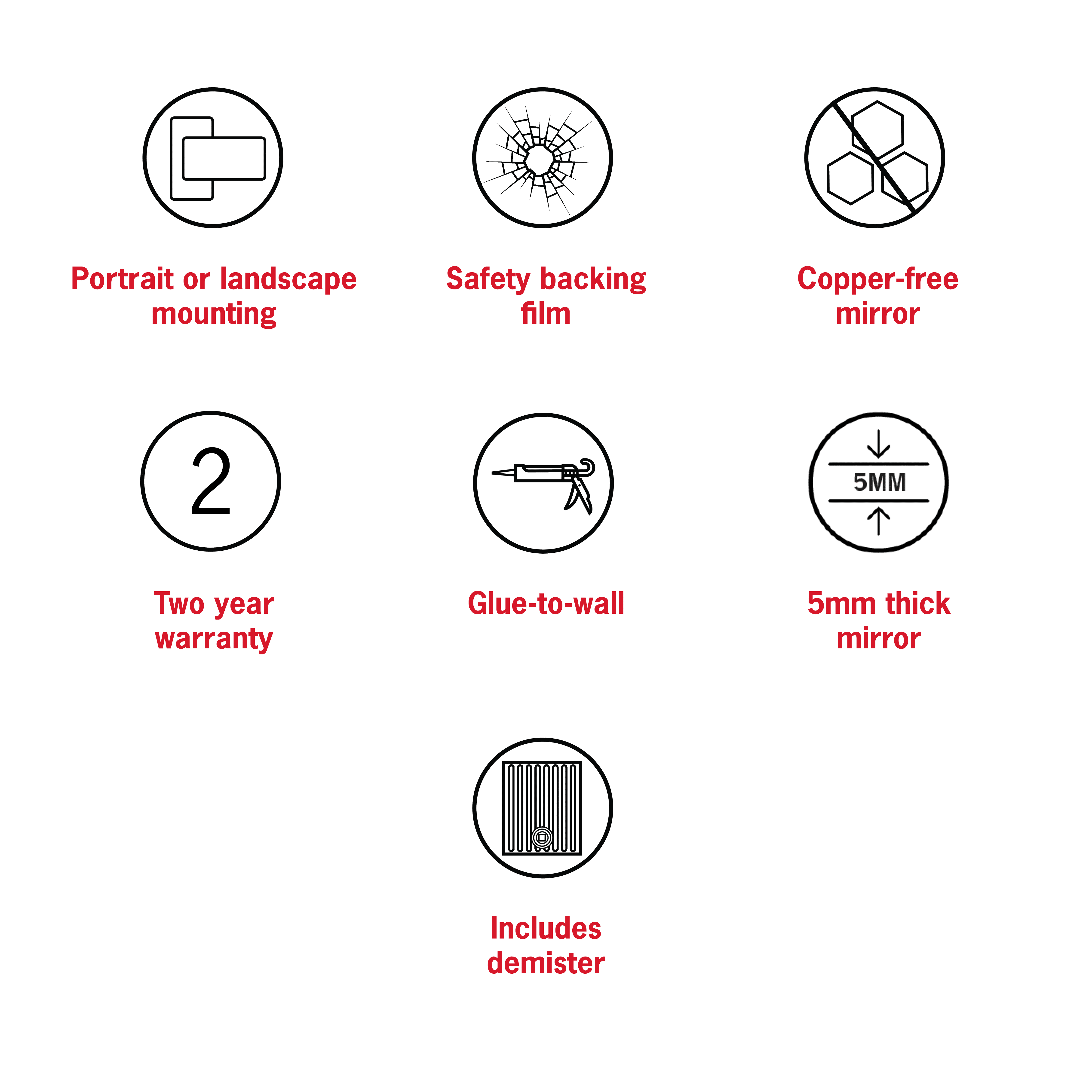 Duke Polished Edge Pill Mirror 600x1200mm Glue-to-Wall and Demister